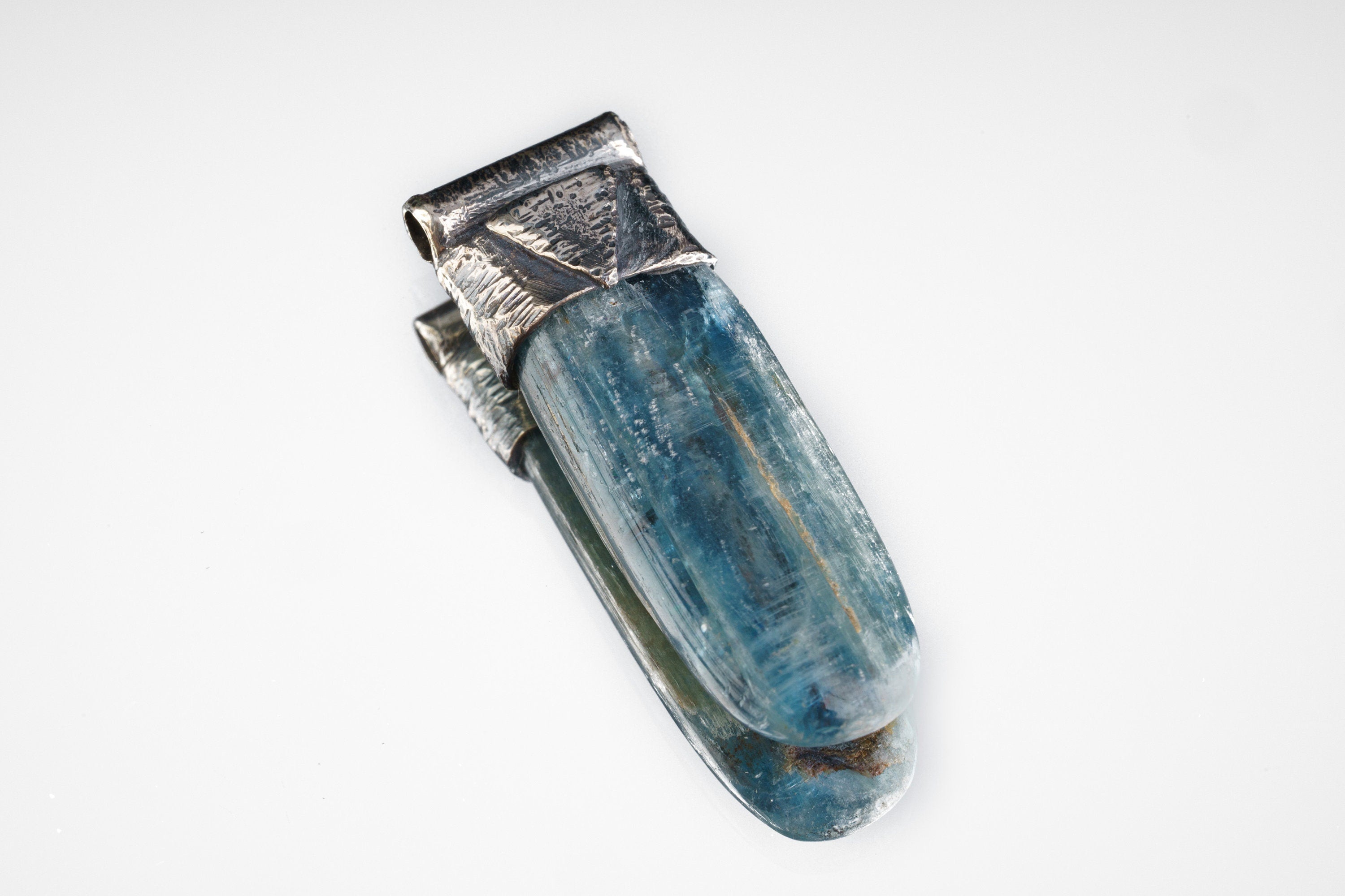 Featuring Tumbled Australian Ocean Kyanite, Organic Textured Sterling Silver, Stack Collection Pendant,Throat Chakra,Pisces Zodiac, Calming
