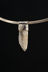 Australian Lithium Quartz Stack Pendant shown on black background with sterling silver cap and clear crystal body.