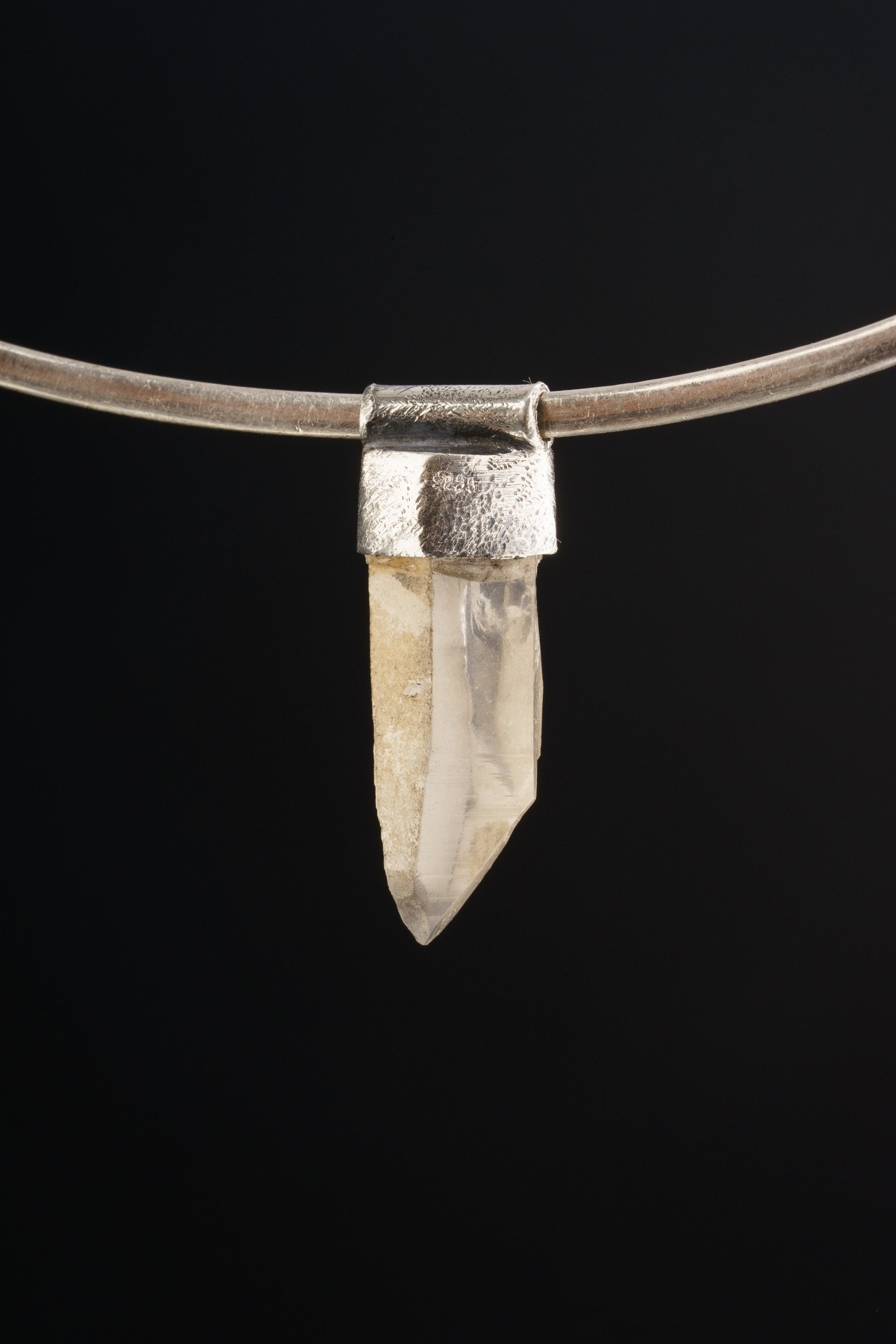 Australian Lithium Quartz Point Pendant: Organic Sterling Silver, Heart Chakra