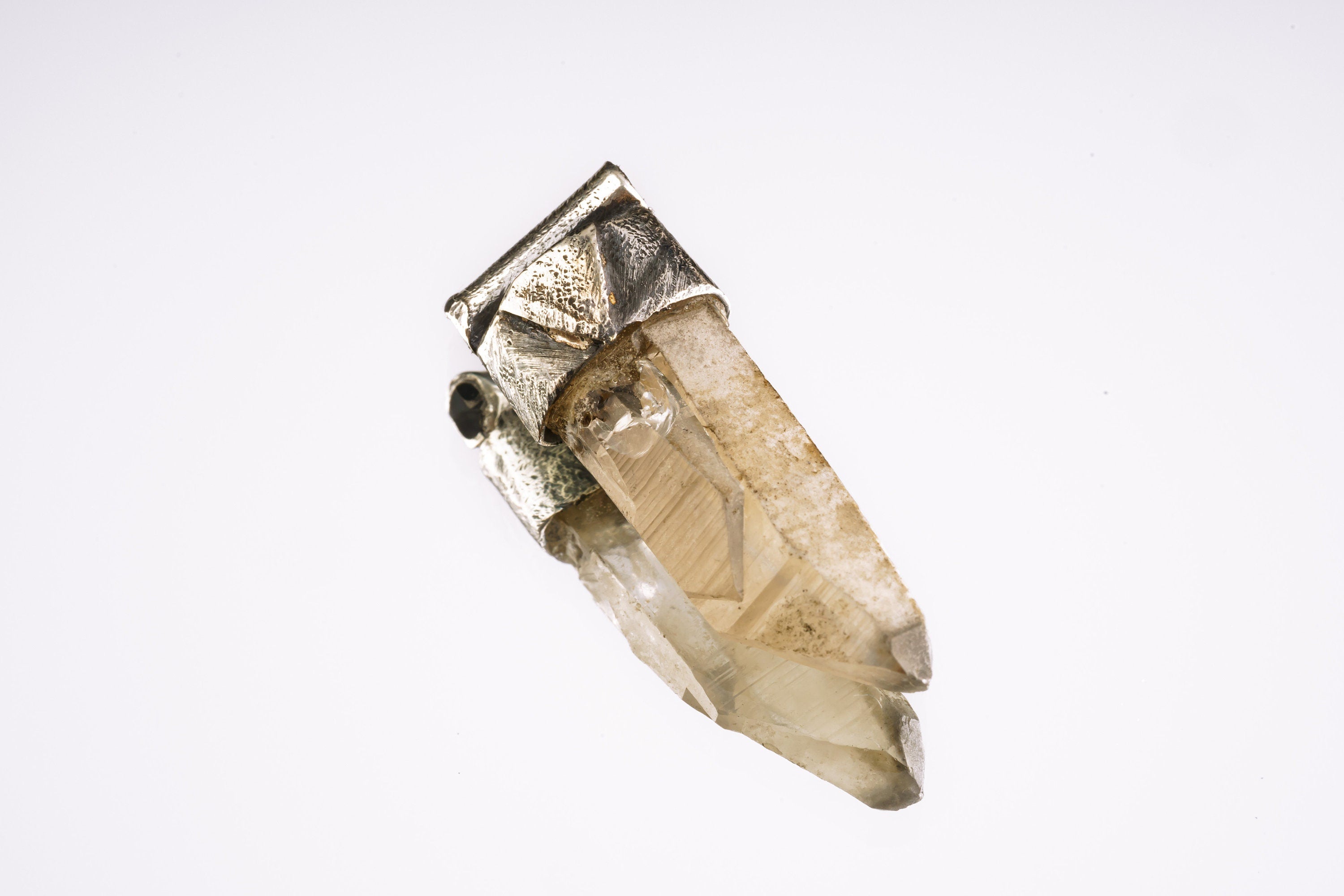 Australian Lithium Quartz Point Pendant: Organic Sterling Silver, Heart Chakra