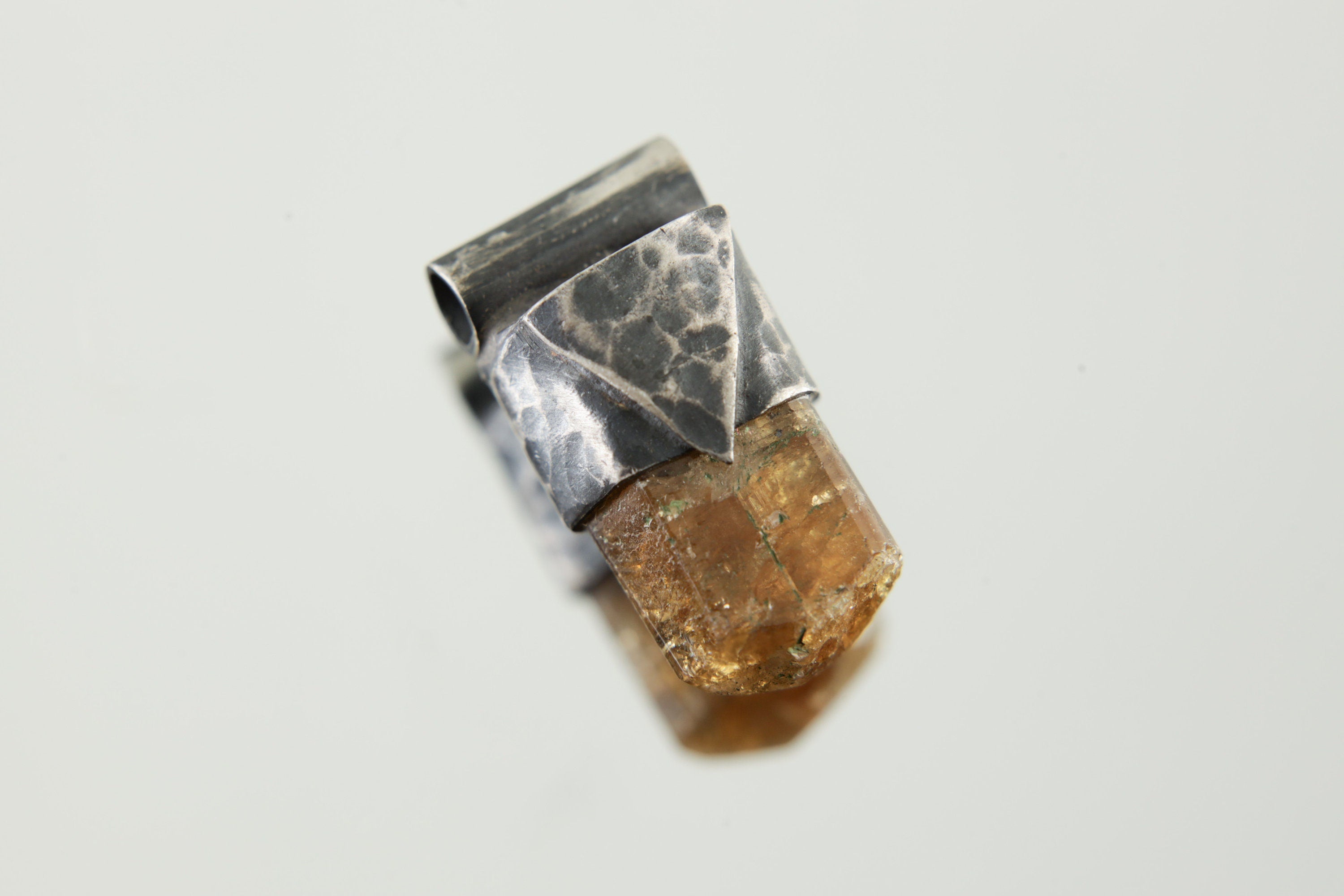Organic Textured Sterling Silver with Shaped & Polished Brown Himalayan Dravite Tourmaline, Stack Pendant, Root Chakra, Scorpio Zodiac