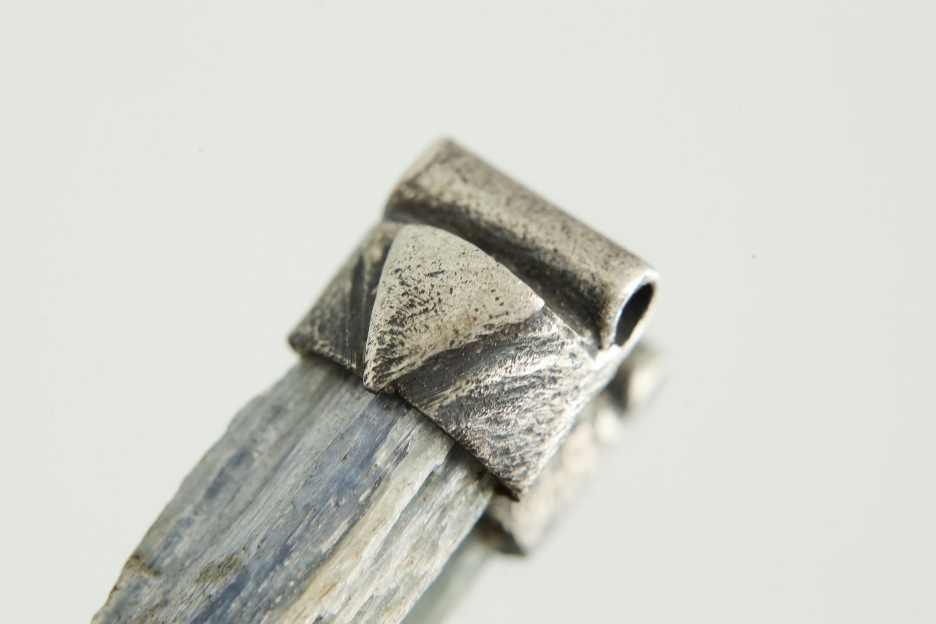 Australian Ocean Kyanite - Stack Pendant - Organic Textured 925 Sterling Silver - Crystal Necklace