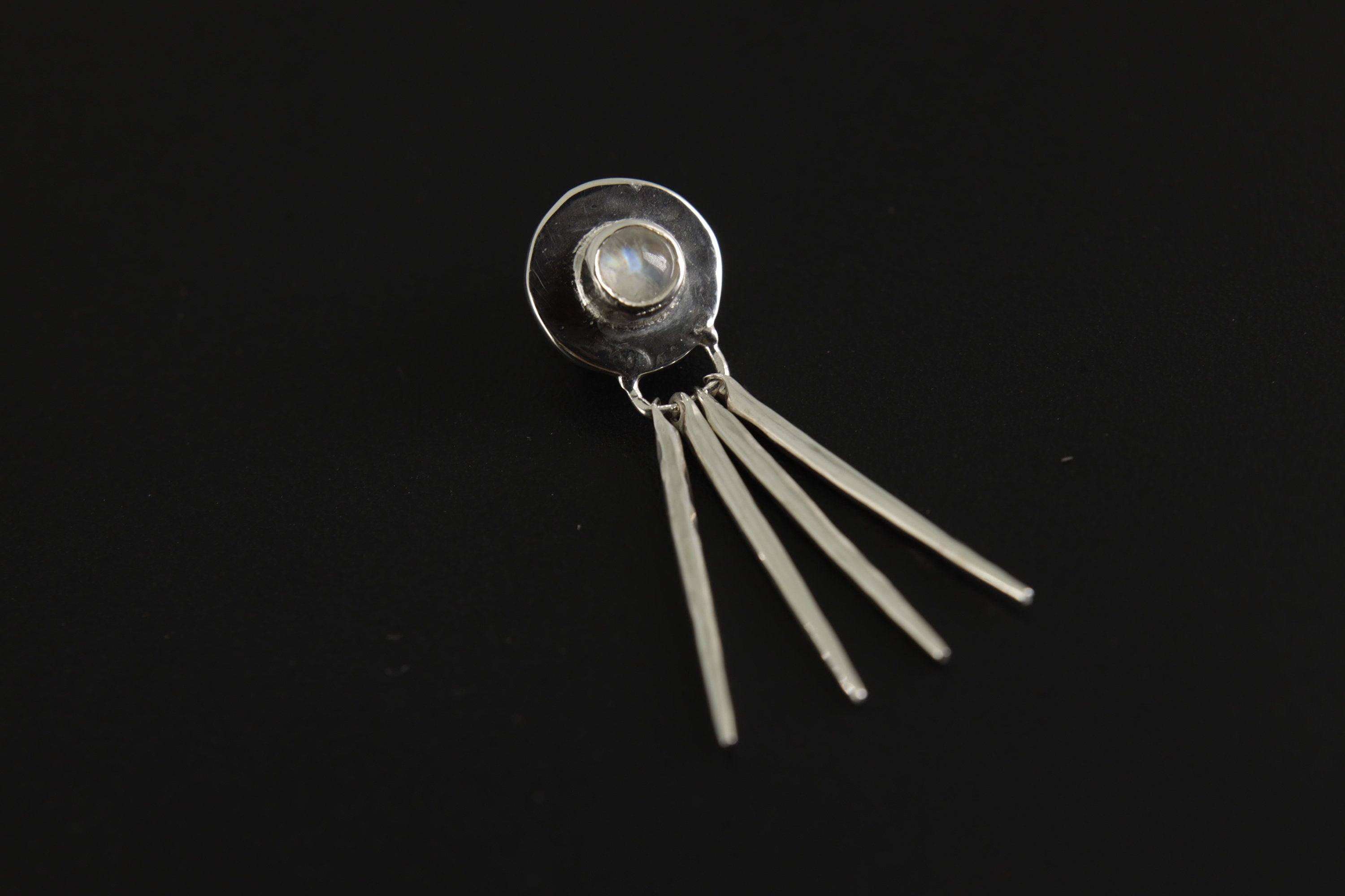 Blue Moonstone Stack Pendant, Organic Textured 925 Sterling Silver, Crown Chakra, Cancer Zodiac, Intuition and Emotional Balance