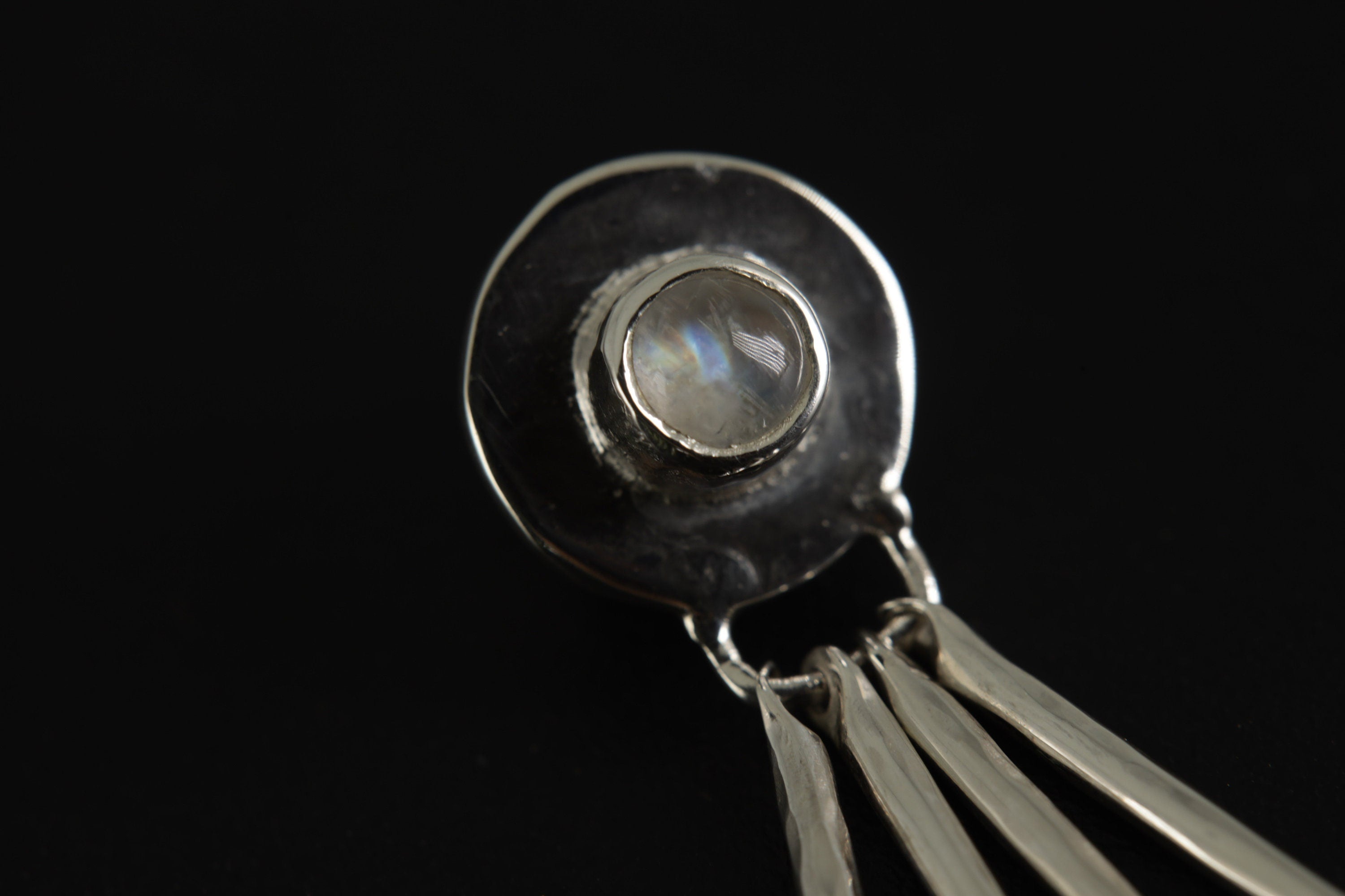 Blue Moonstone - Stack Pendant - Organic Textured 925 Sterling Silver - Crystal Necklace