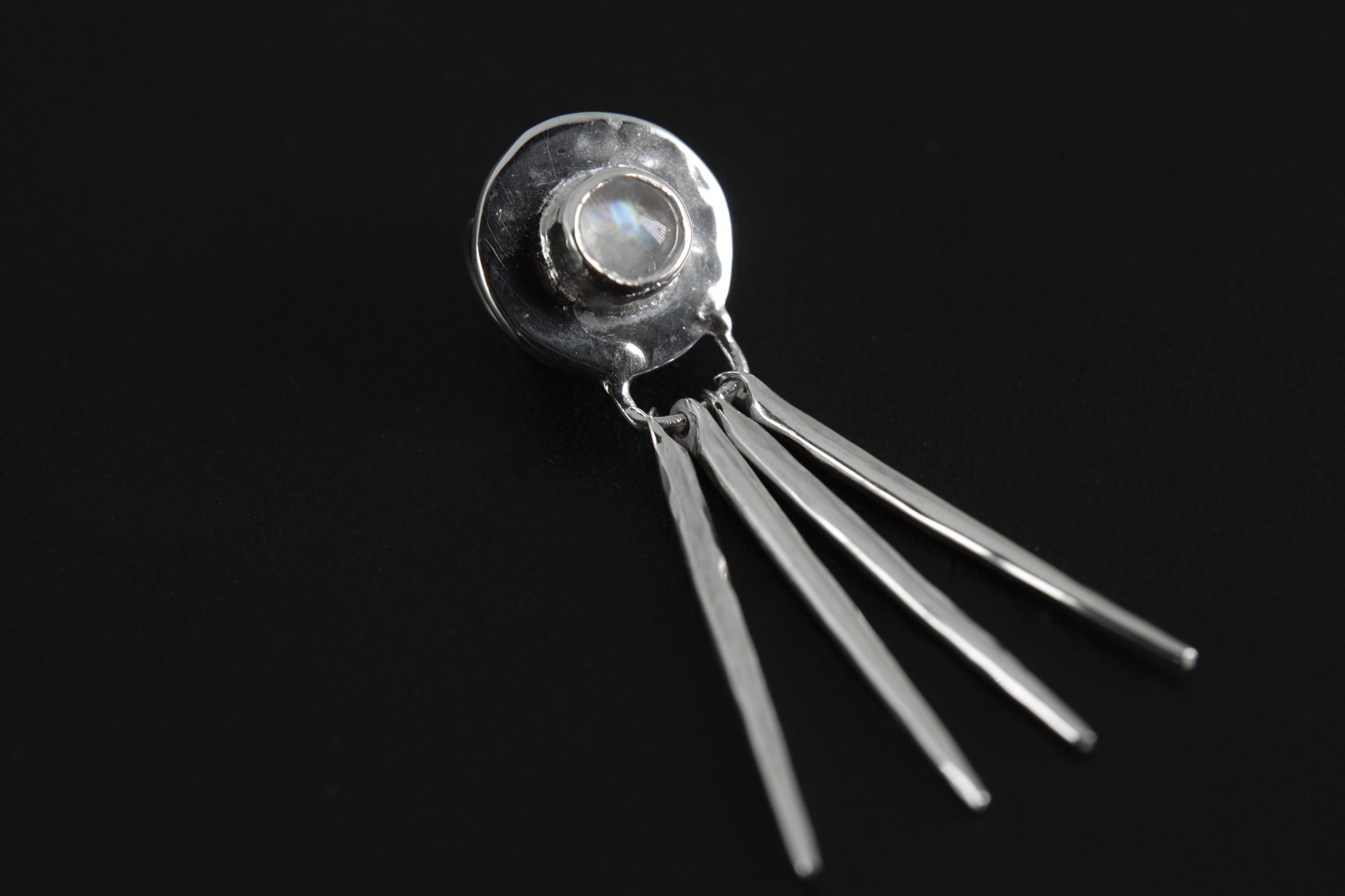 Blue Moonstone - Stack Pendant - Organic Textured 925 Sterling Silver - Crystal Necklace