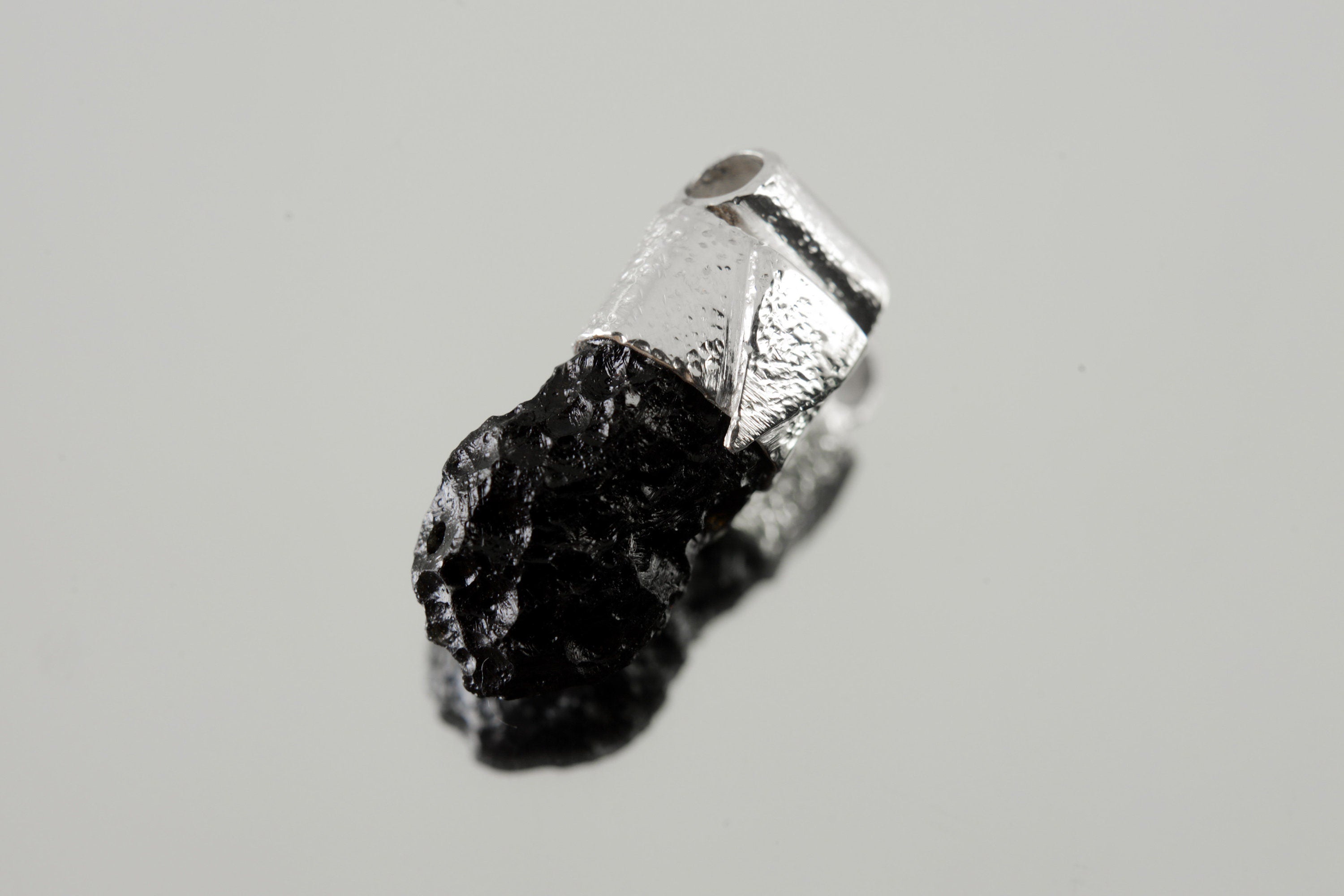 Mount Darwin Tektite - Stack Pendant - Organic Textured 925 Sterling Silver - Crystal Necklace -NO/02