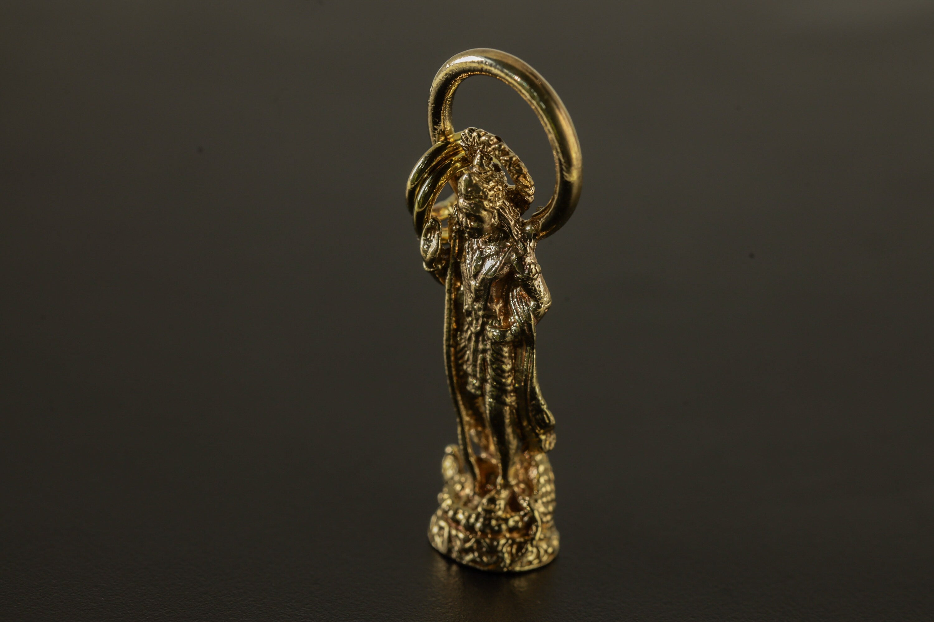 Hindu Pendant Cast Necklace Featuring Divine Veenadhara Saraswati, Gold Plated Brass Cast Charm, Symbolic Talisman for Knowledge Seekers