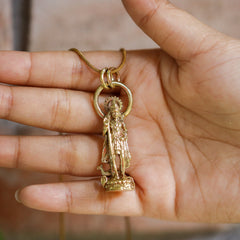 Hindu Pendant Cast Necklace Featuring Divine Veenadhara Saraswati, Gold Plated Brass Cast Charm, Symbolic Talisman for Knowledge Seekers