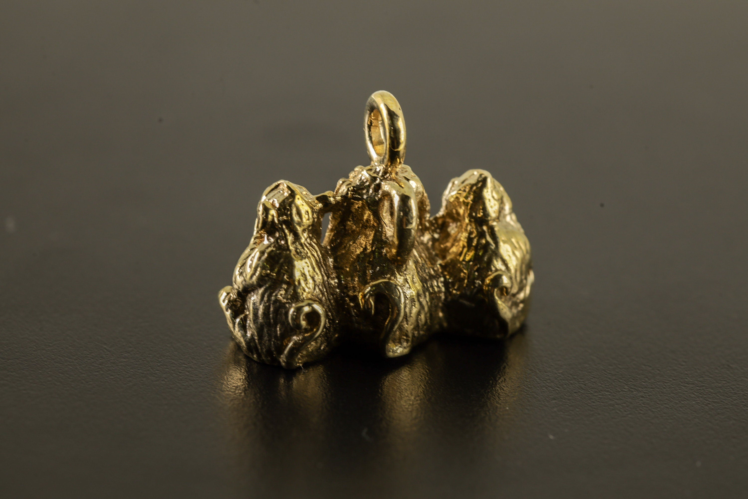 TriSage Simians Cast Pendant Necklace, Three Monkey Talisman in Gold Plated Brass cast, Embodying See Hear Do No Evil, Spiritual Charm Cast