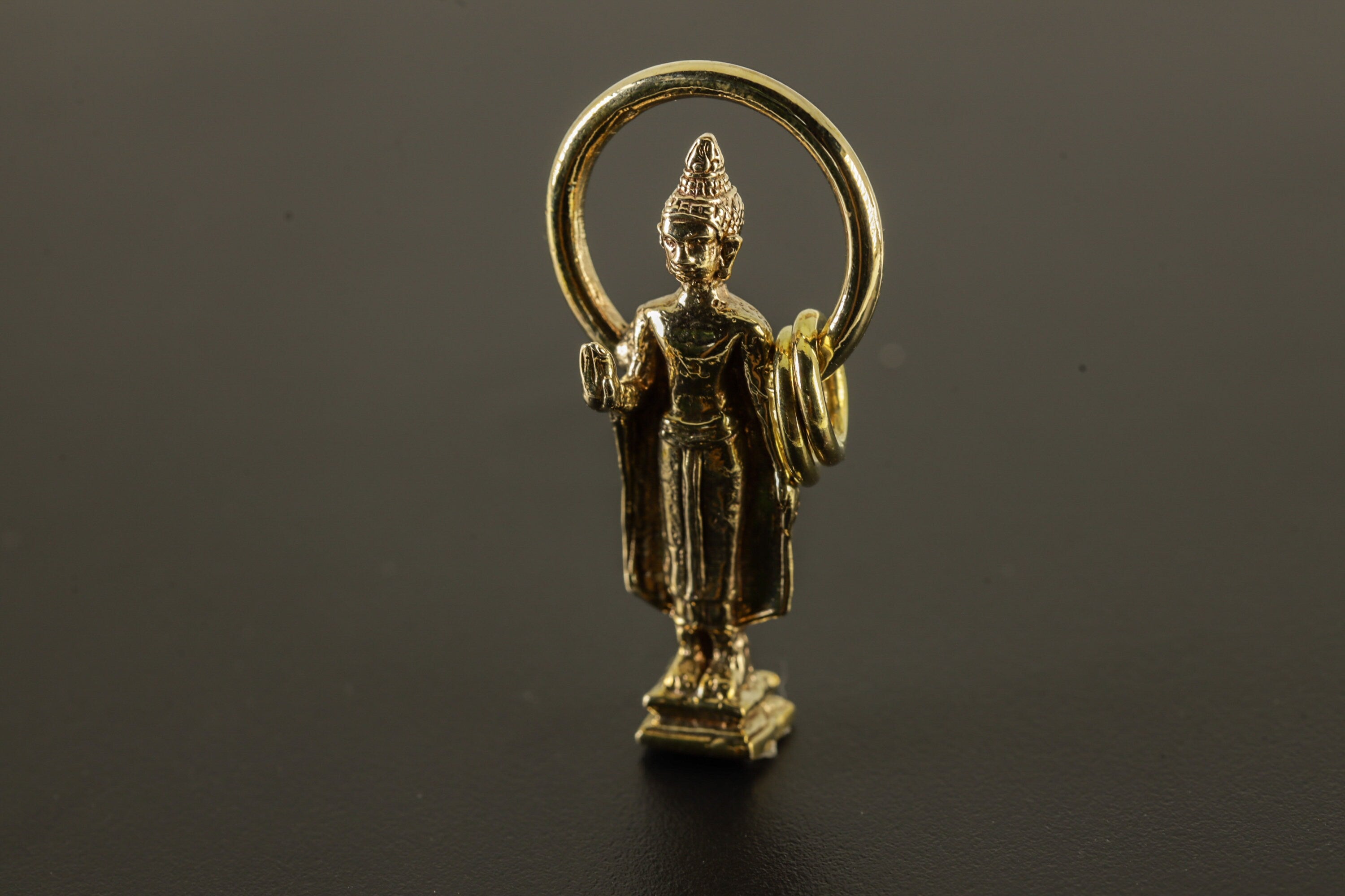 Gold Plated Brass Buddhist Pendant Necklace with Blessing Aura Verdana Buddha Talisman, Spiritual Charm for Enlightenment