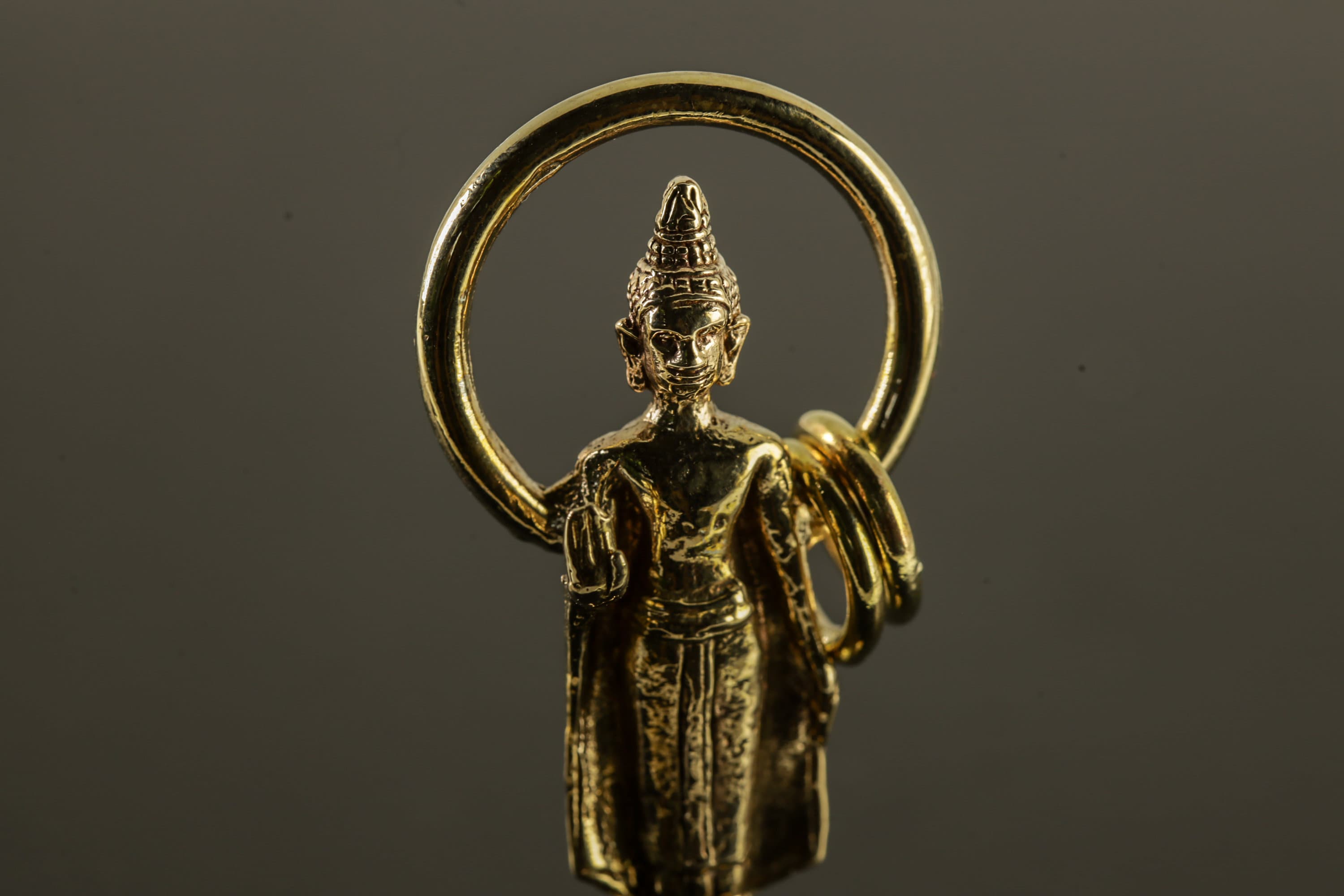 Gold Plated Brass Buddhist Pendant Necklace with Blessing Aura Verdana Buddha Talisman, Spiritual Charm for Enlightenment