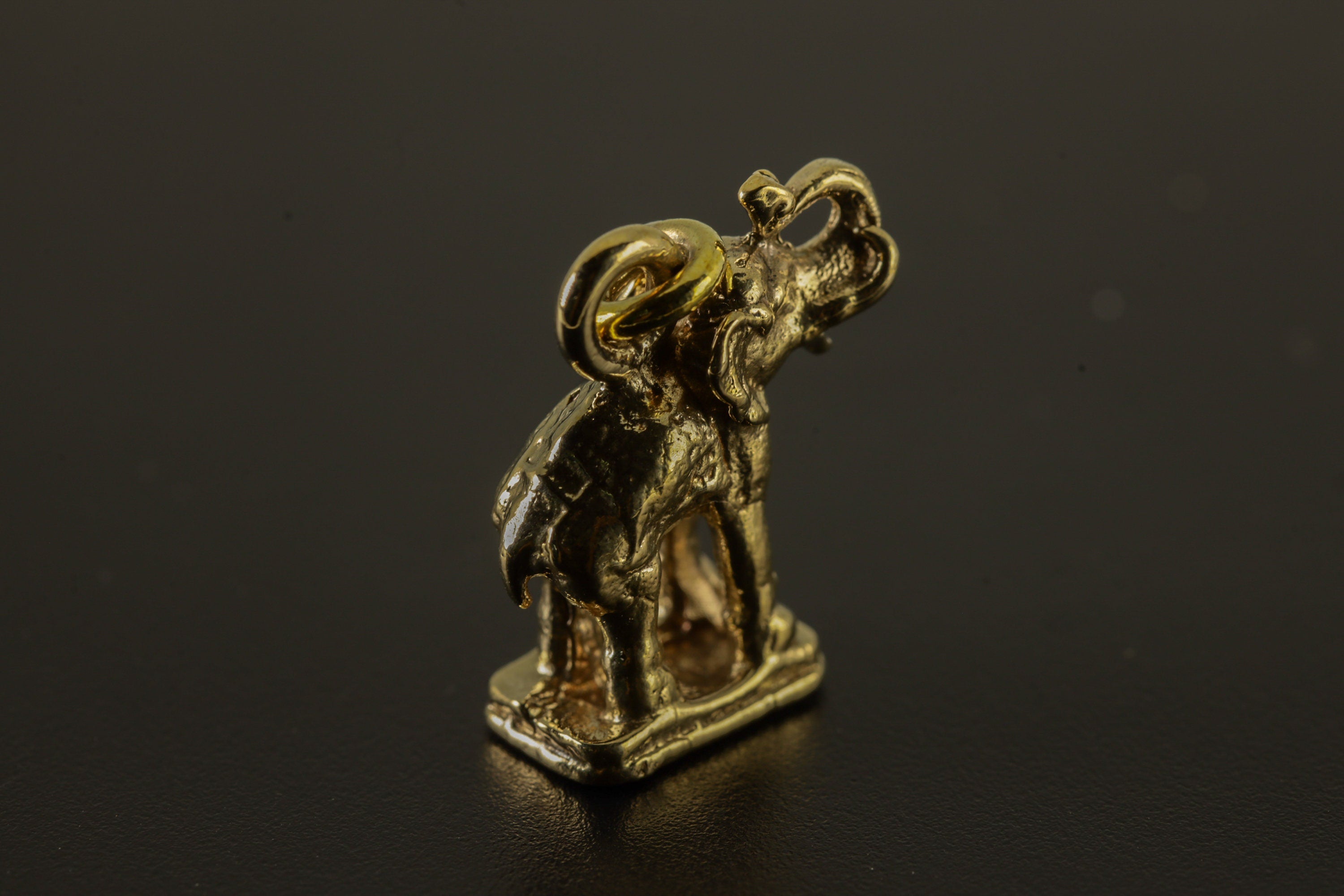 Aurelian Tusker Elephant Amulet, Gold Plated Brass Cast Charm, Animal Pendant Necklace, Spiritual Talisman for Protection and Wisdom