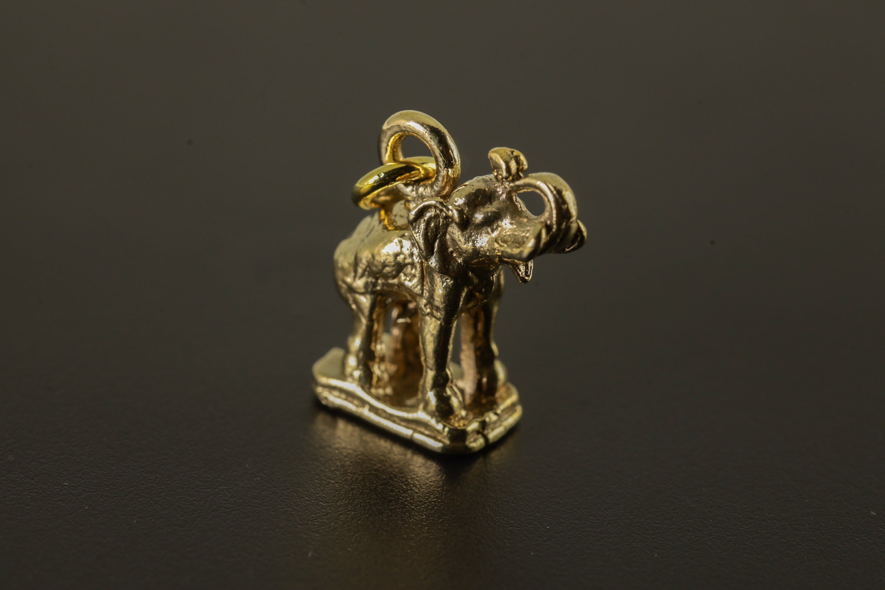 Aurelian Tusker Elephant Amulet, Gold Plated Brass Cast Charm, Animal Pendant Necklace, Spiritual Talisman for Protection and Wisdom