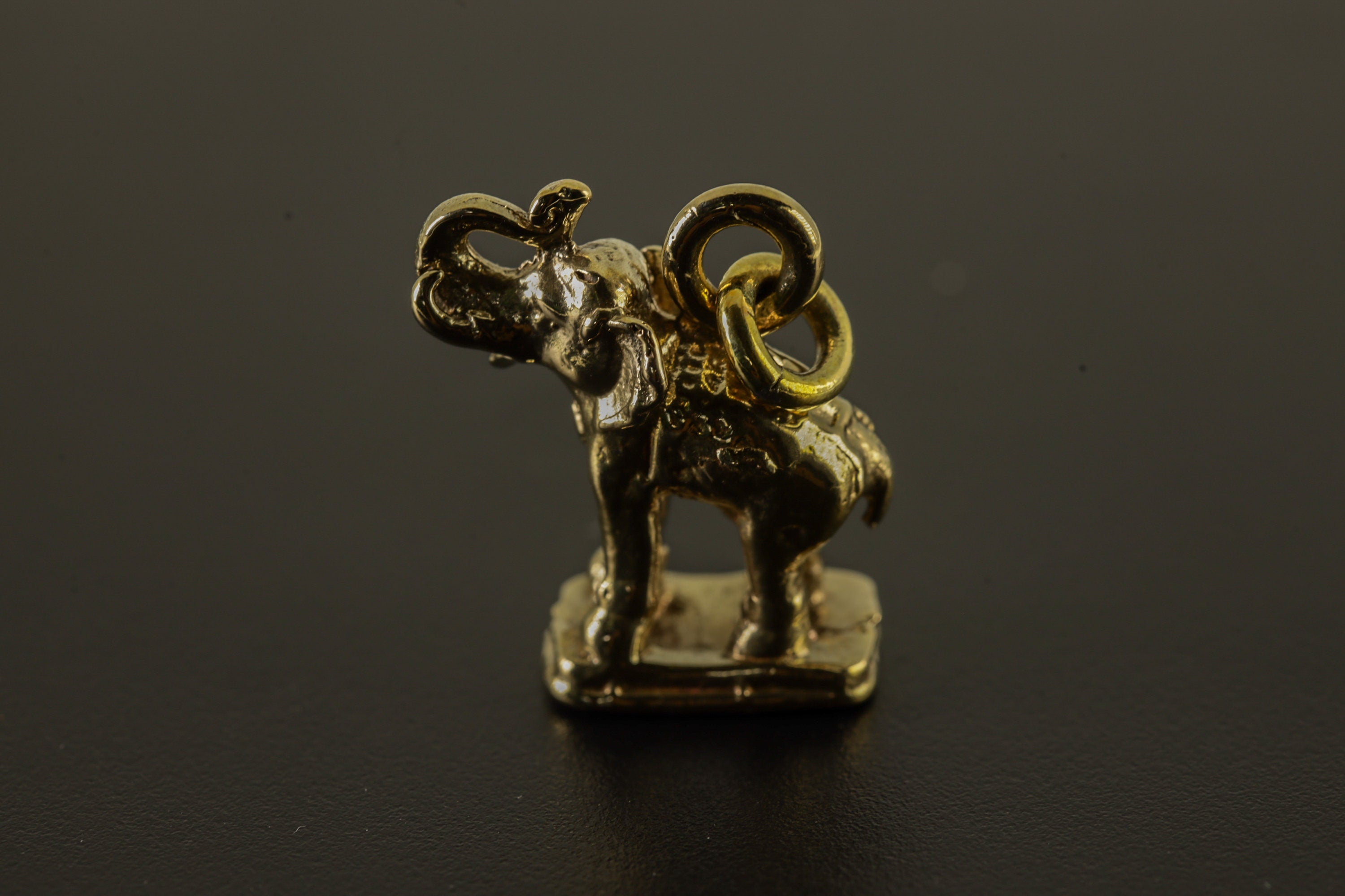 Aurelian Tusker Elephant Amulet, Gold Plated Brass Cast Charm, Animal Pendant Necklace, Spiritual Talisman for Protection and Wisdom