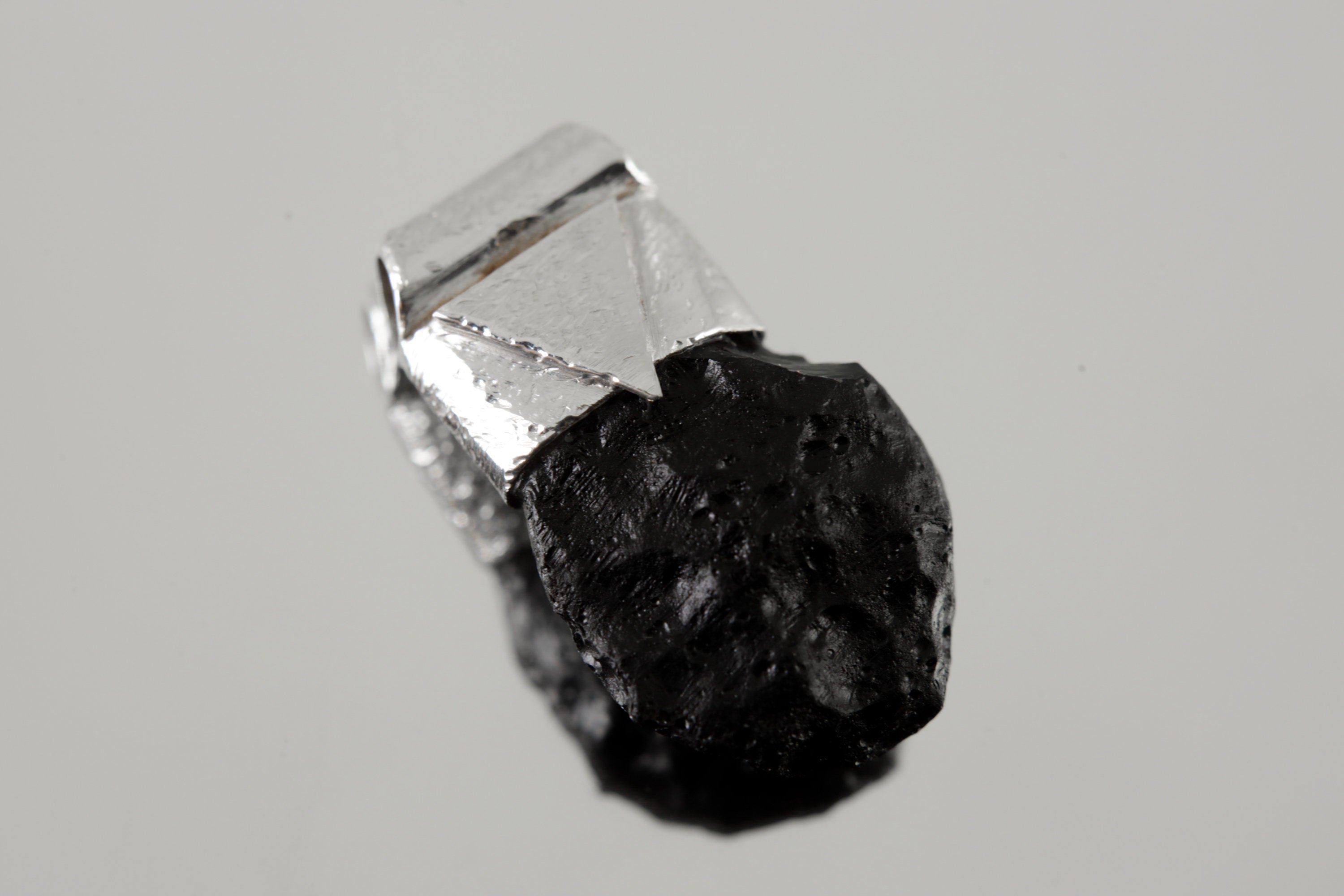 Meteor Crystal Necklace Featuring Rare Australian Olive-Coloured Mount Darwin Tektite, Organic Textured 925 Sterling Silver Stack Pendant