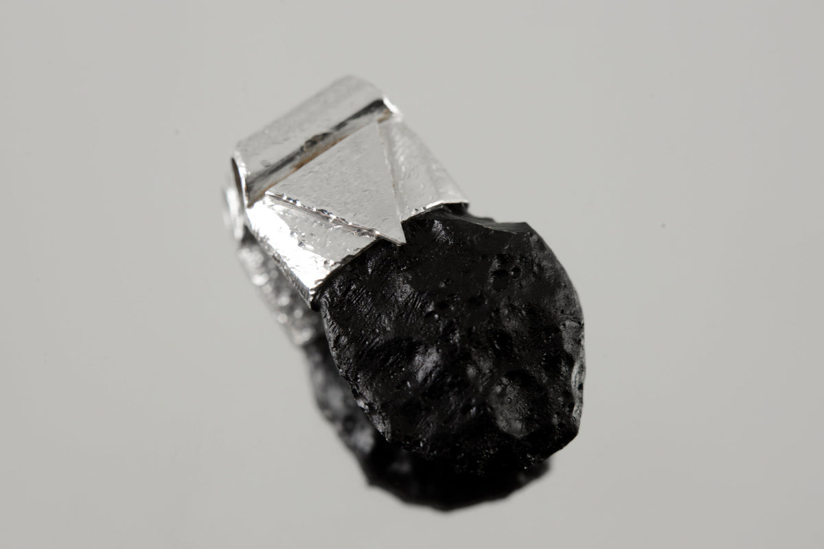 Meteor Crystal Necklace Featuring Rare Australian Olive-Coloured Mount Darwin Tektite, Organic Textured 925 Sterling Silver Stack Pendant