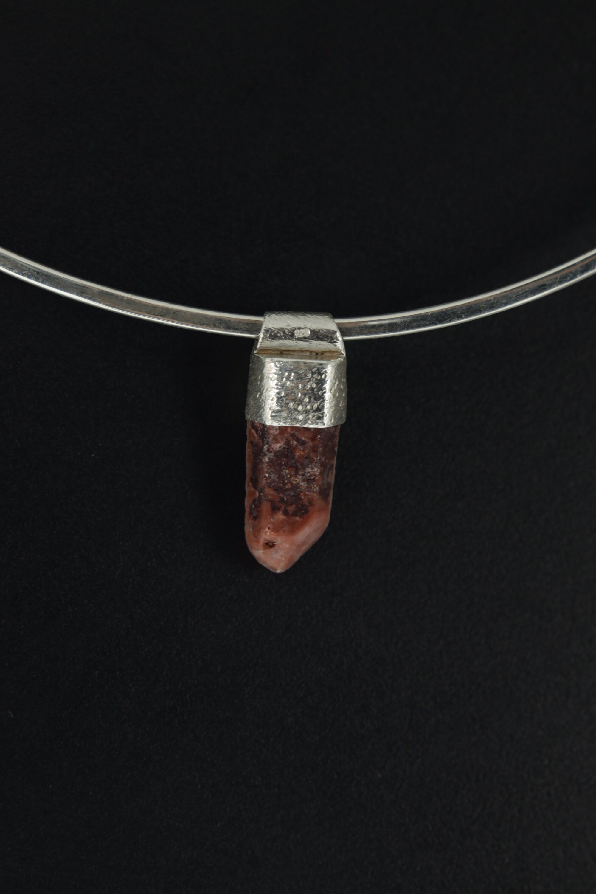 Australian Phantom Lithium Quartz Point Stack Pendant, Organic Textured 925 Sterling Silver,Heart Chakra,Libra, Balance, Unique Gift - No/01