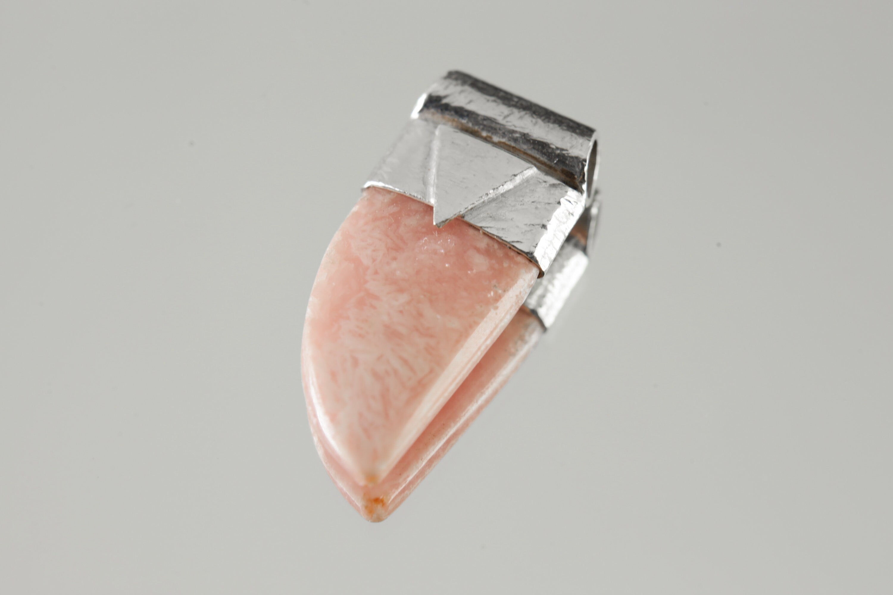 Gemmy Rhodochrosite Tooth Cabochon - Stack Pendant - Organic Textured 925 Sterling Silver - Crystal Necklace