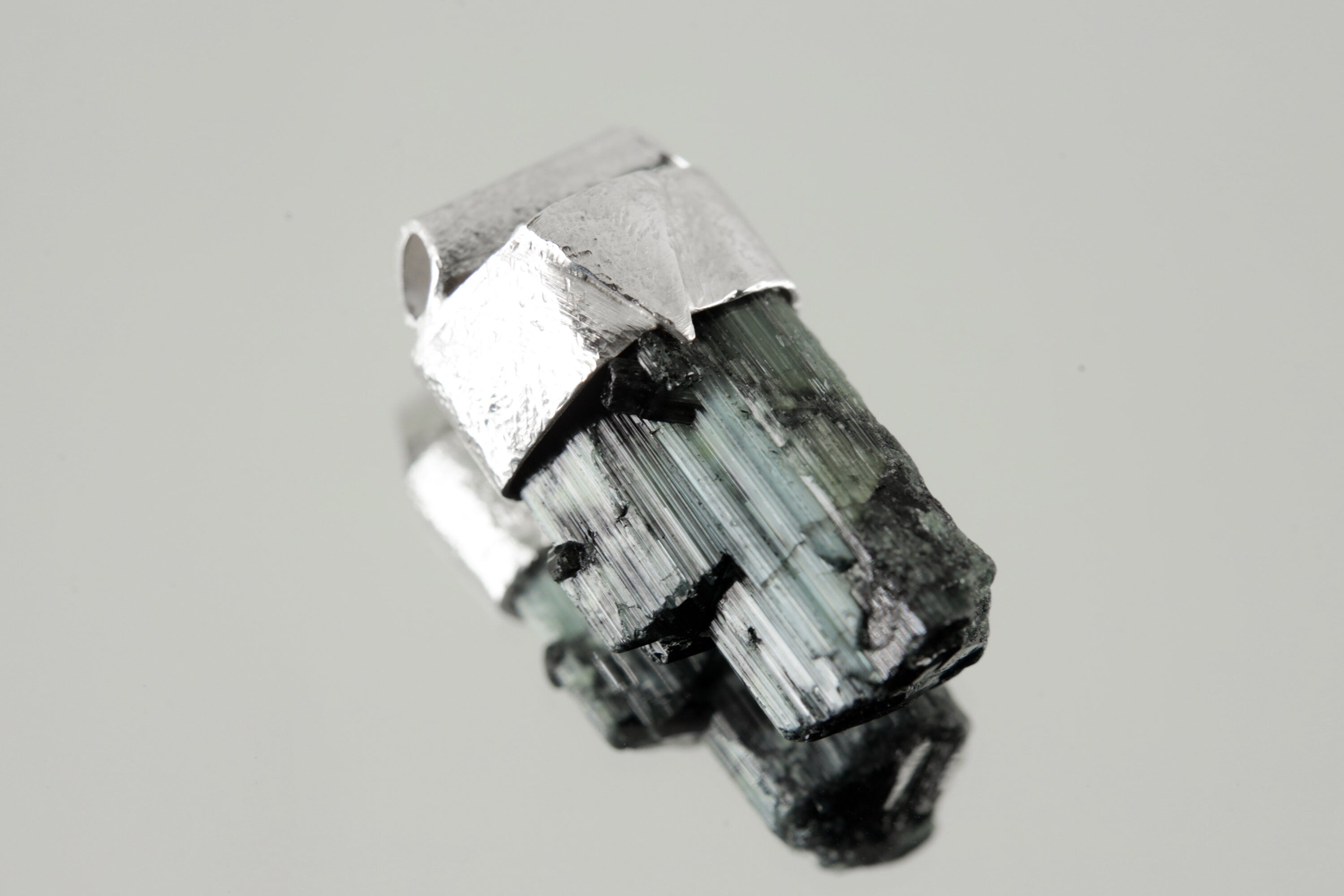 Raw Green Tourmaline - Stack Pendant - Organic Textured 925 Sterling Silver - Crystal Necklace - NO/02