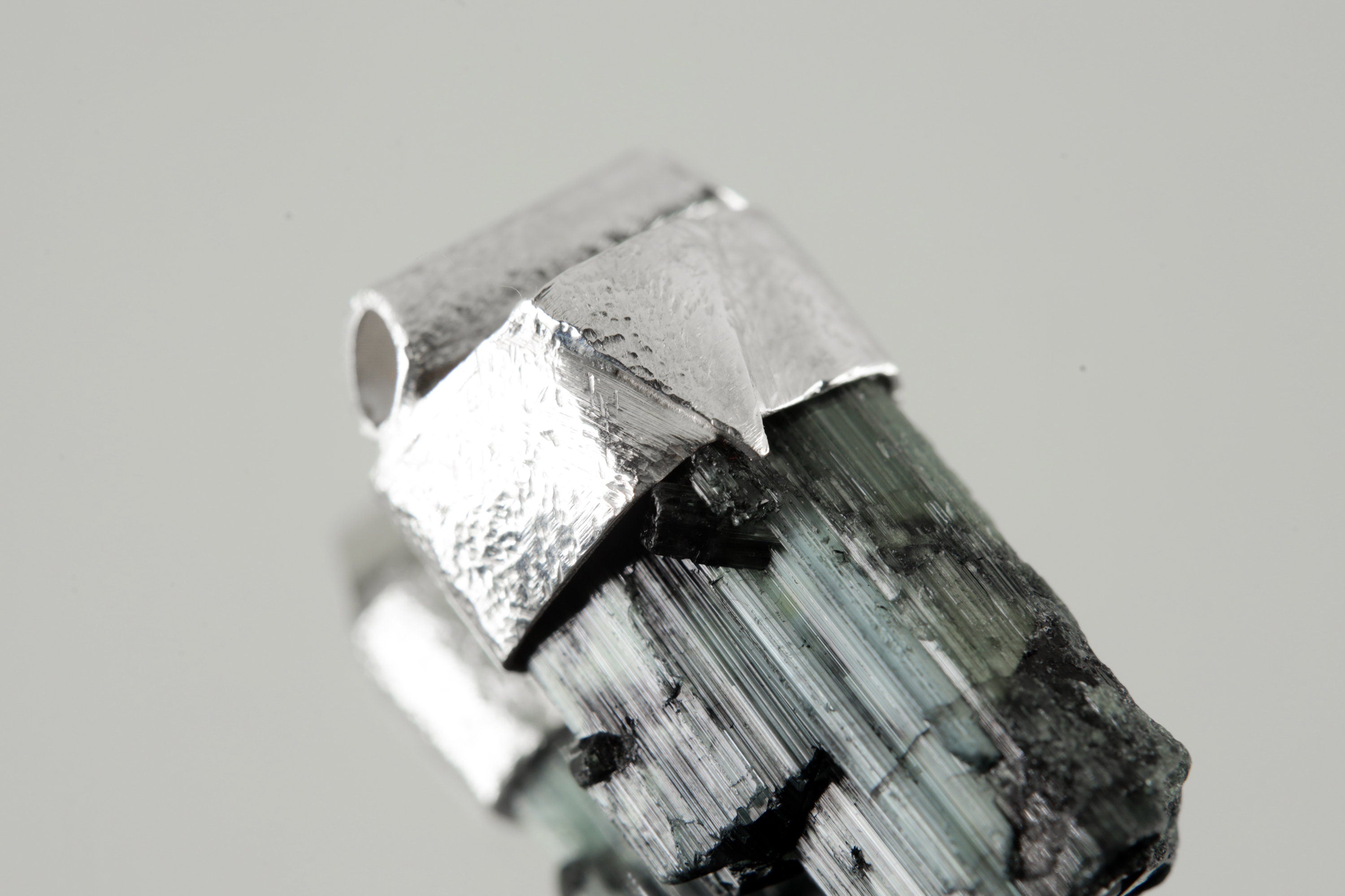 Raw Green Tourmaline Necklace: Sterling Silver Textured Pendant