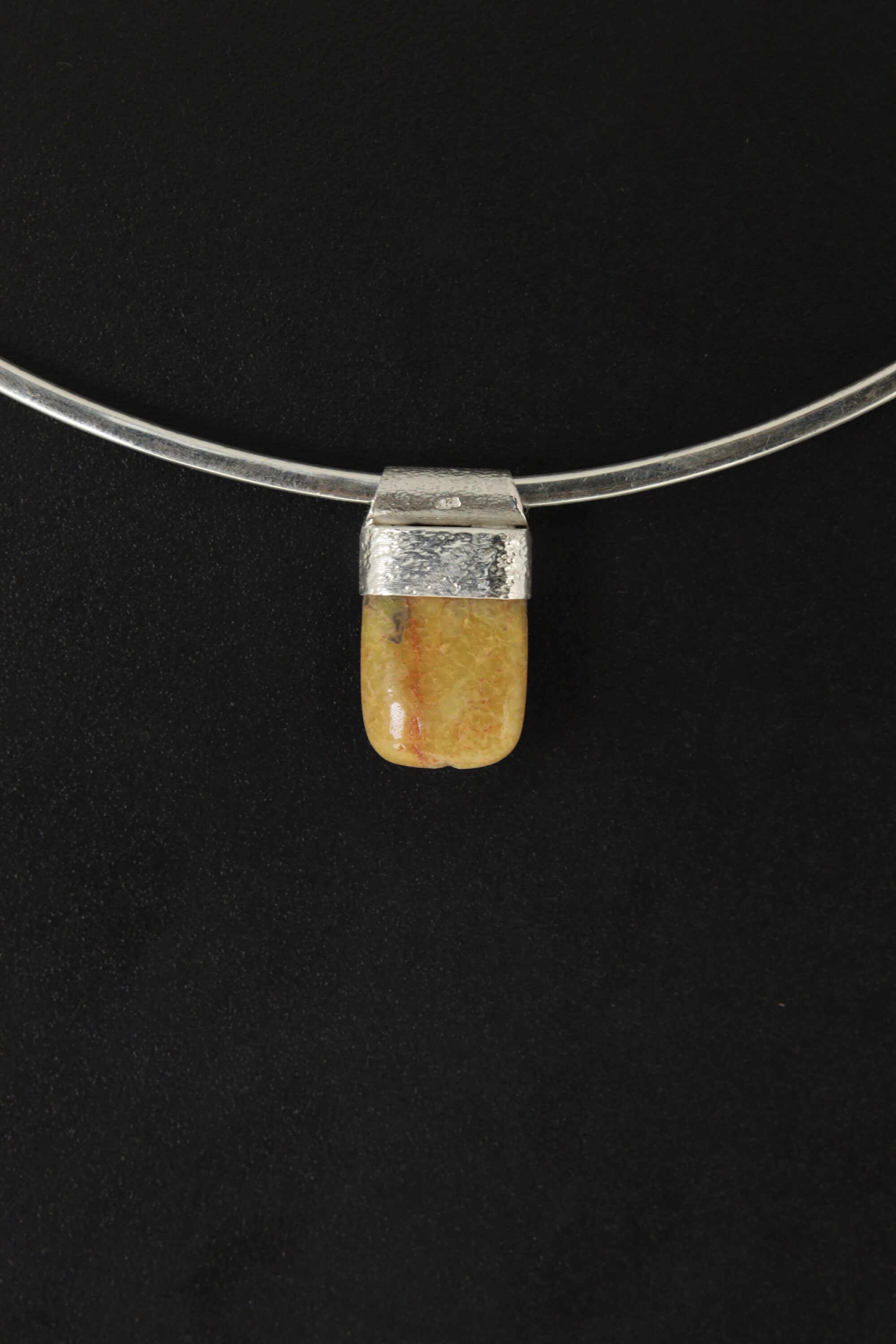 Silicated Bumble Bee Jasper Cabochon - Stack Pendant - Organic Textured 925 Sterling Silver - Crystal Necklace