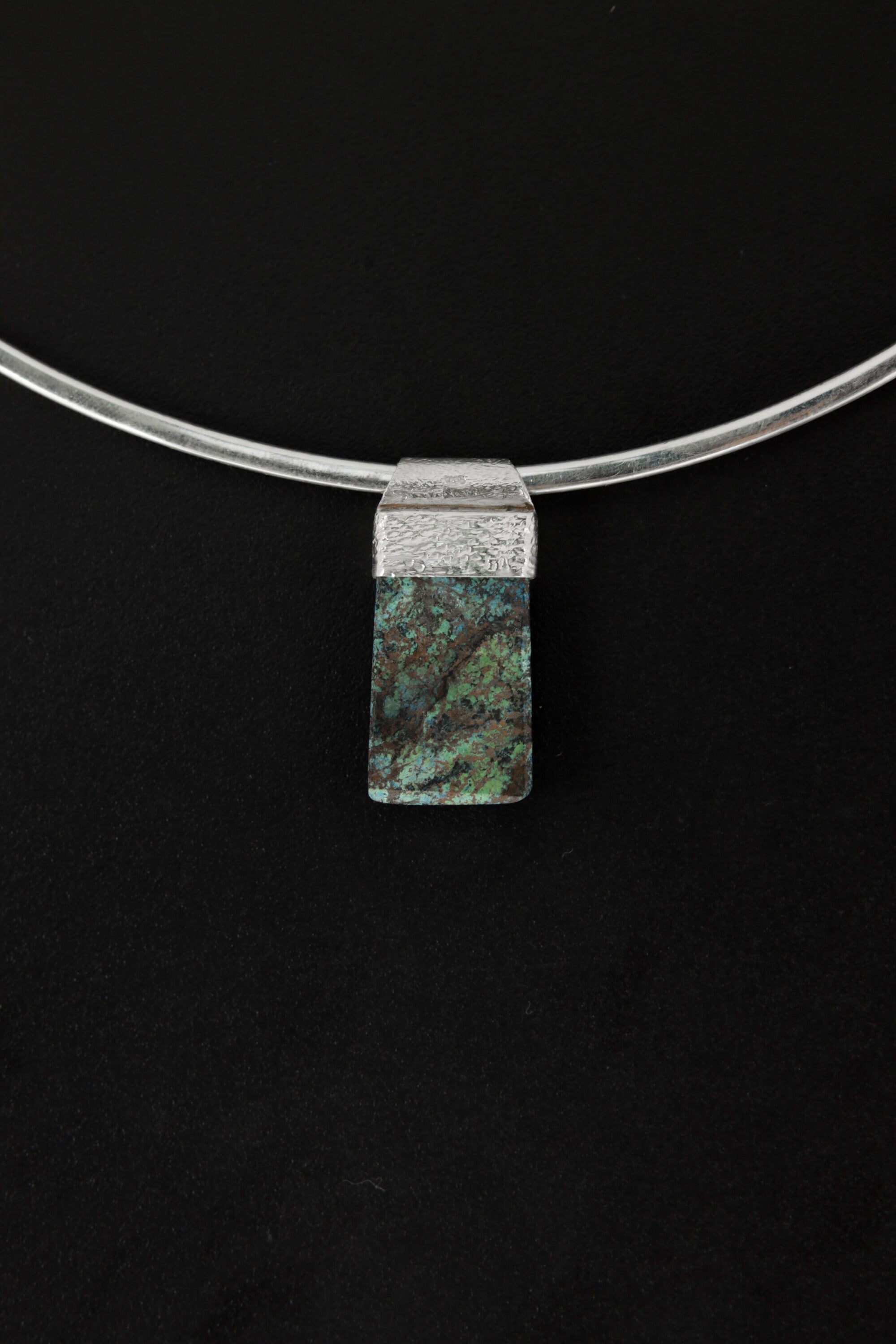Australian Chrysocolla Cabochon Stack Pendant, Organic Textured 925 Sterling Silver, Throat Chakra, Gemini Zodiac, Communication Strength