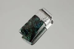 Australian Chrysocolla Cabochon Stack Pendant, Organic Textured 925 Sterling Silver, Throat Chakra, Gemini Zodiac, Communication Strength