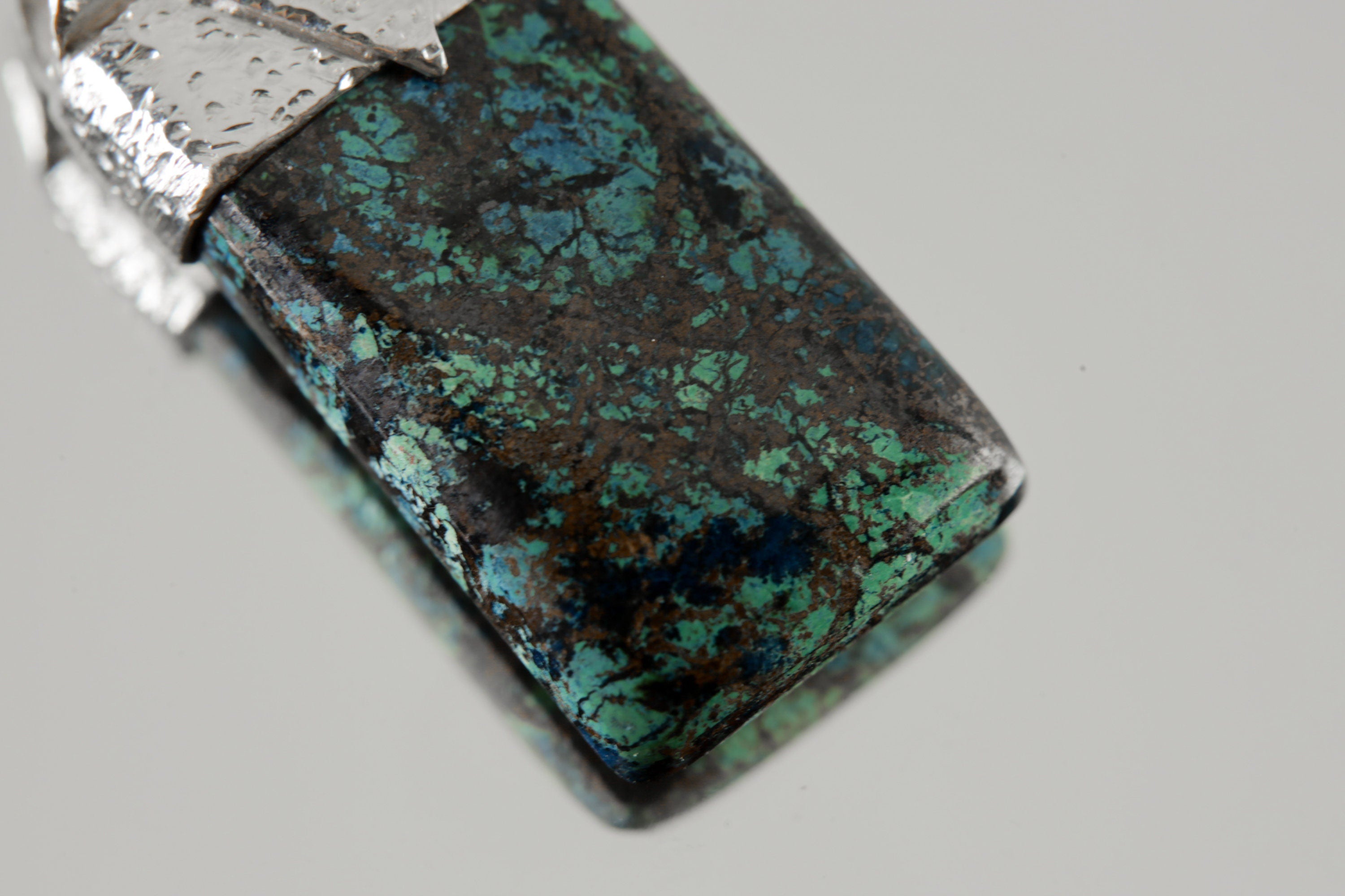 Australian Chrysocolla Cabochon Stack Pendant, Organic Textured 925 Sterling Silver, Throat Chakra, Gemini Zodiac, Communication Strength