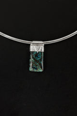 Australian Chrysocolla Cabochon - Stack Pendant - Organic Textured 925 Sterling Silver - Crystal Necklace