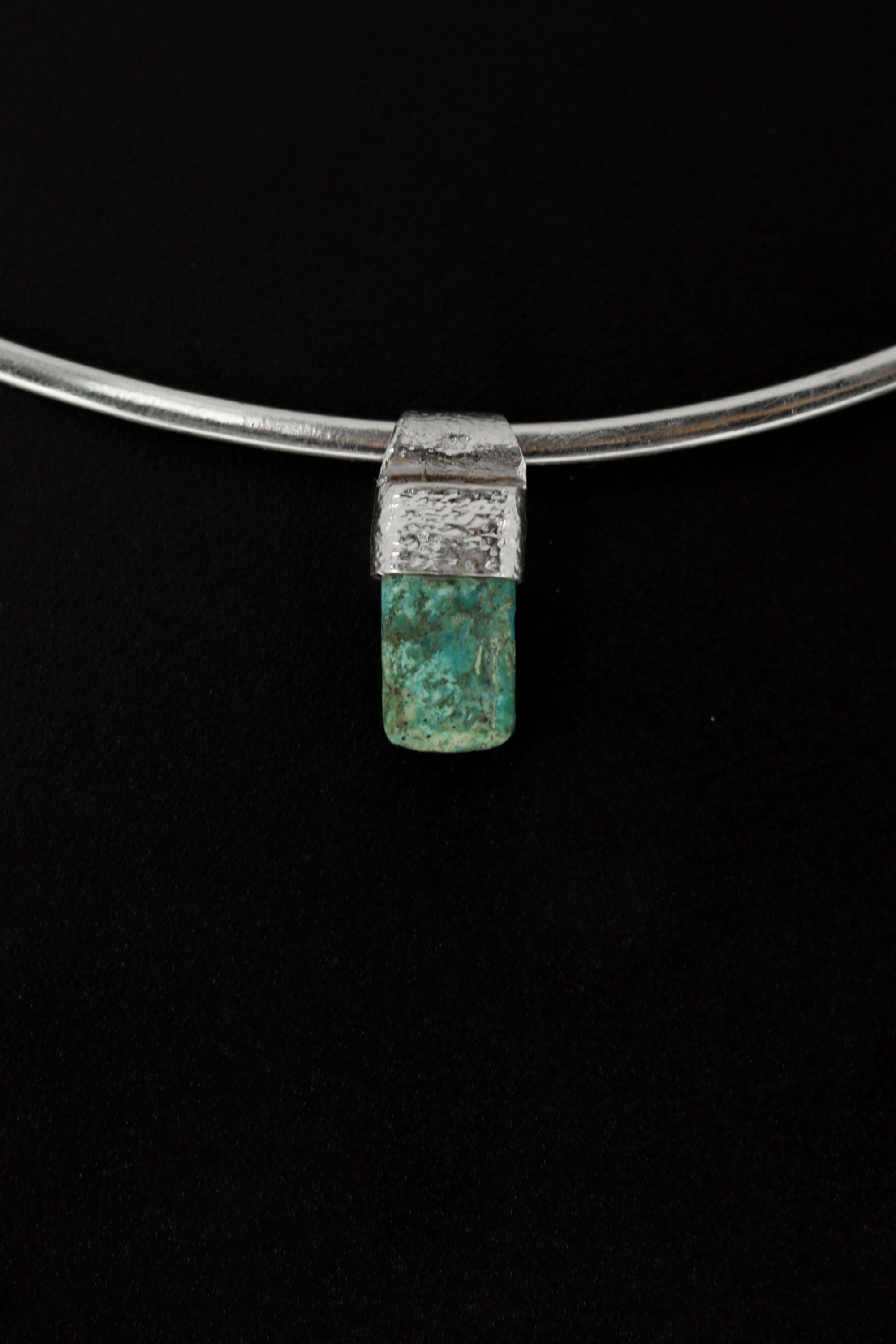 Tiny Australian Chrysocolla Cabochon Stack Pendant, Organic Textured 925 Sterling Silver, Throat Chakra, Virgo Zodiac, Communication