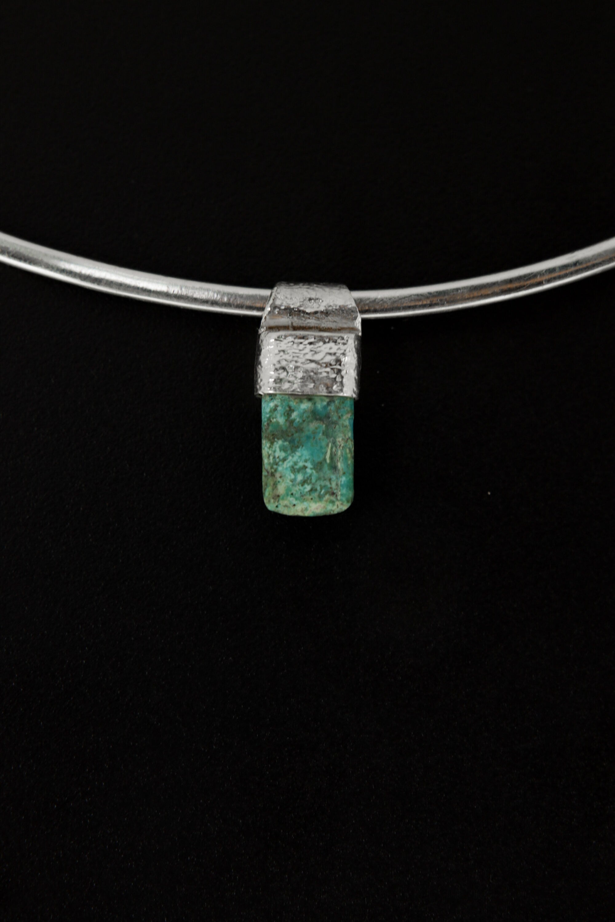 Tiny Australian Chrysocolla Cabochon - Stack Pendant - Organic Textured 925 Sterling Silver - Crystal Necklace