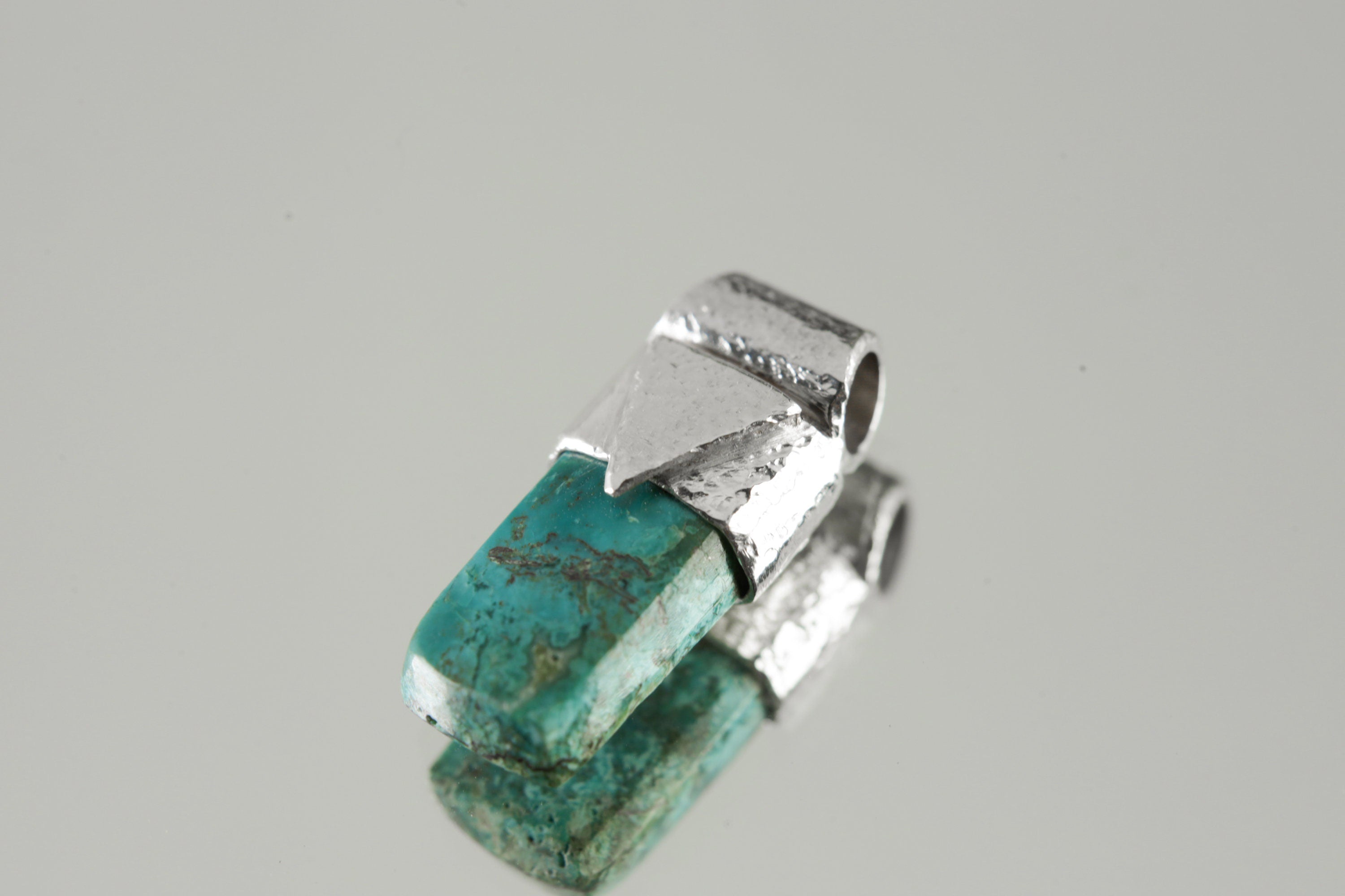 Tiny Australian Chrysocolla Cabochon Stack Pendant, Organic Textured 925 Sterling Silver, Throat Chakra, Virgo Zodiac, Communication