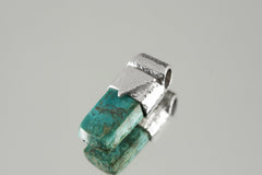 Tiny Australian Chrysocolla Cabochon Stack Pendant, Organic Textured 925 Sterling Silver, Throat Chakra, Virgo Zodiac, Communication
