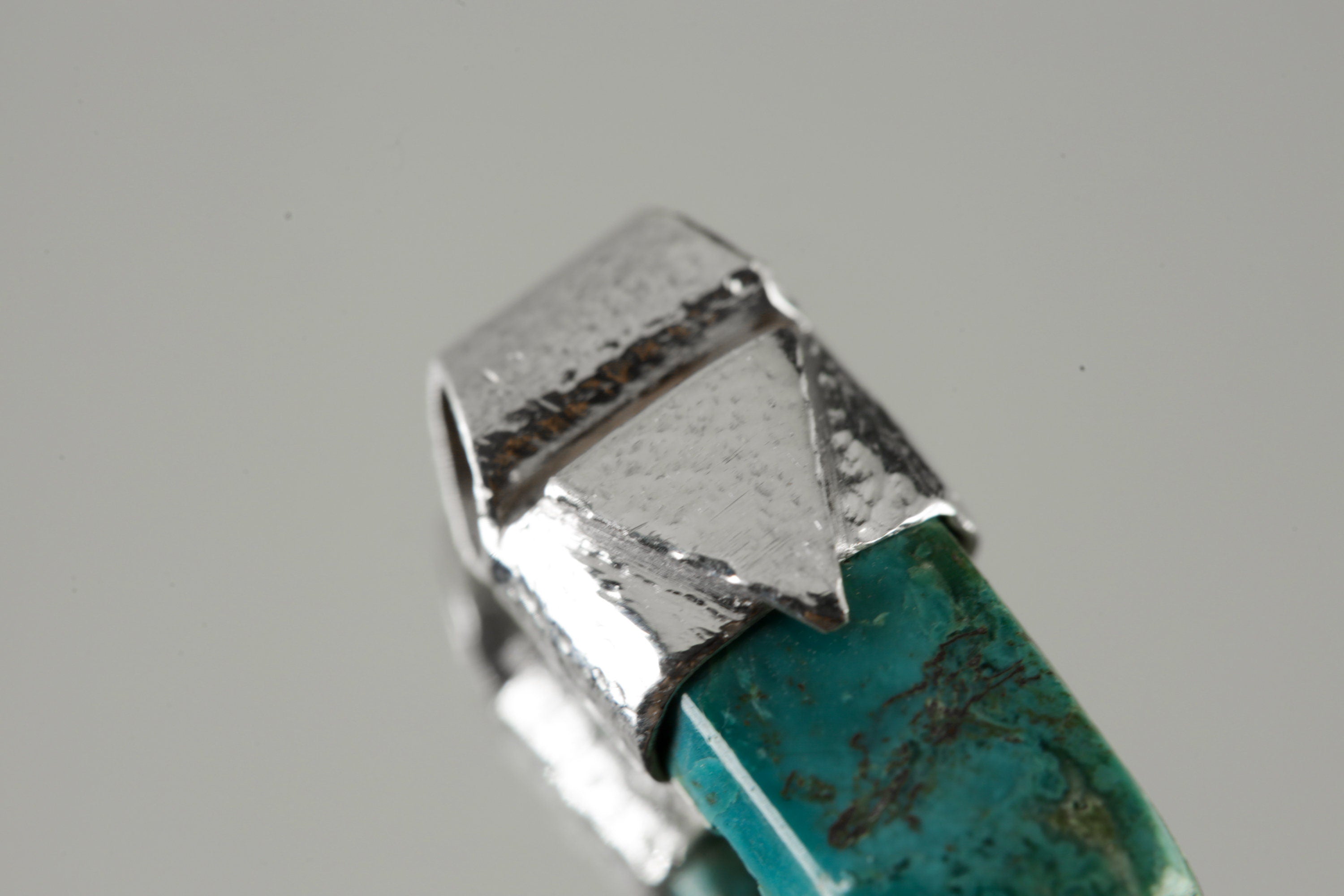 Tiny Australian Chrysocolla Cabochon Stack Pendant, Organic Textured 925 Sterling Silver, Throat Chakra, Virgo Zodiac, Communication