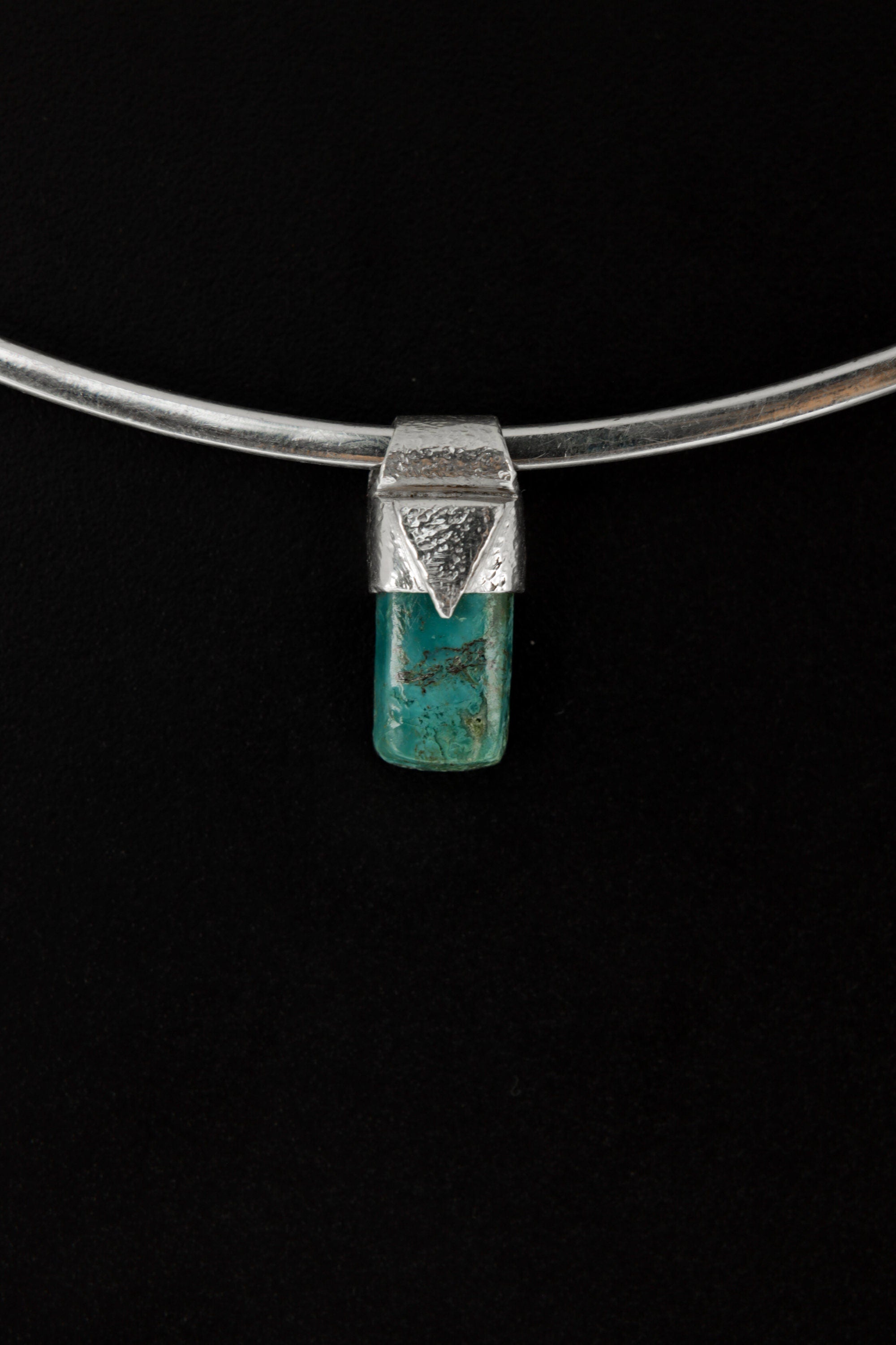 Tiny Australian Chrysocolla Cabochon Stack Pendant, Organic Textured 925 Sterling Silver, Throat Chakra, Virgo Zodiac, Communication