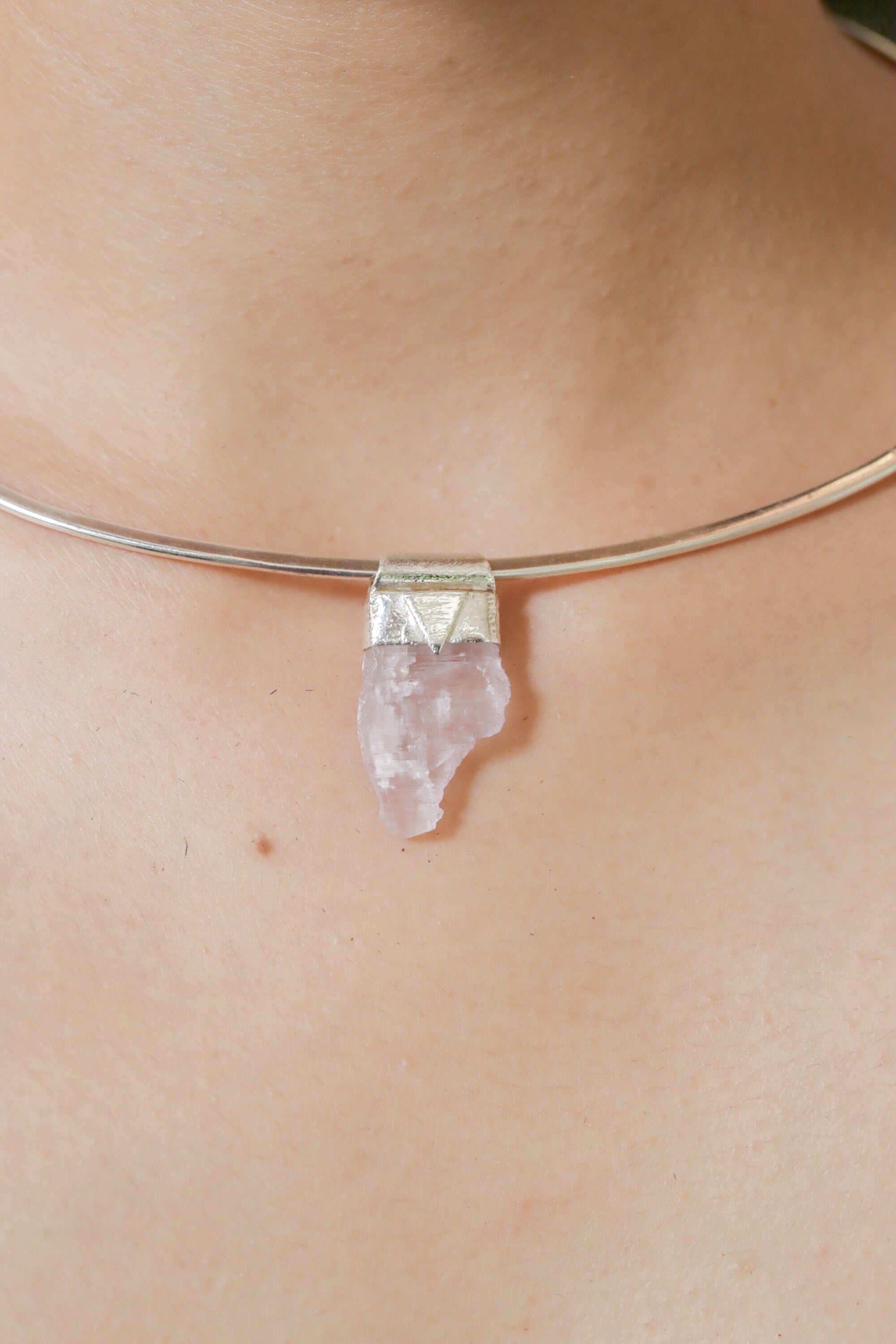Light Pink Kunzite/Spodumene Specimen Stack Pendant, Organic Textured Sterling Silver, Heart Chakra, Taurus Zodiac, Emotional Healing -NO/03