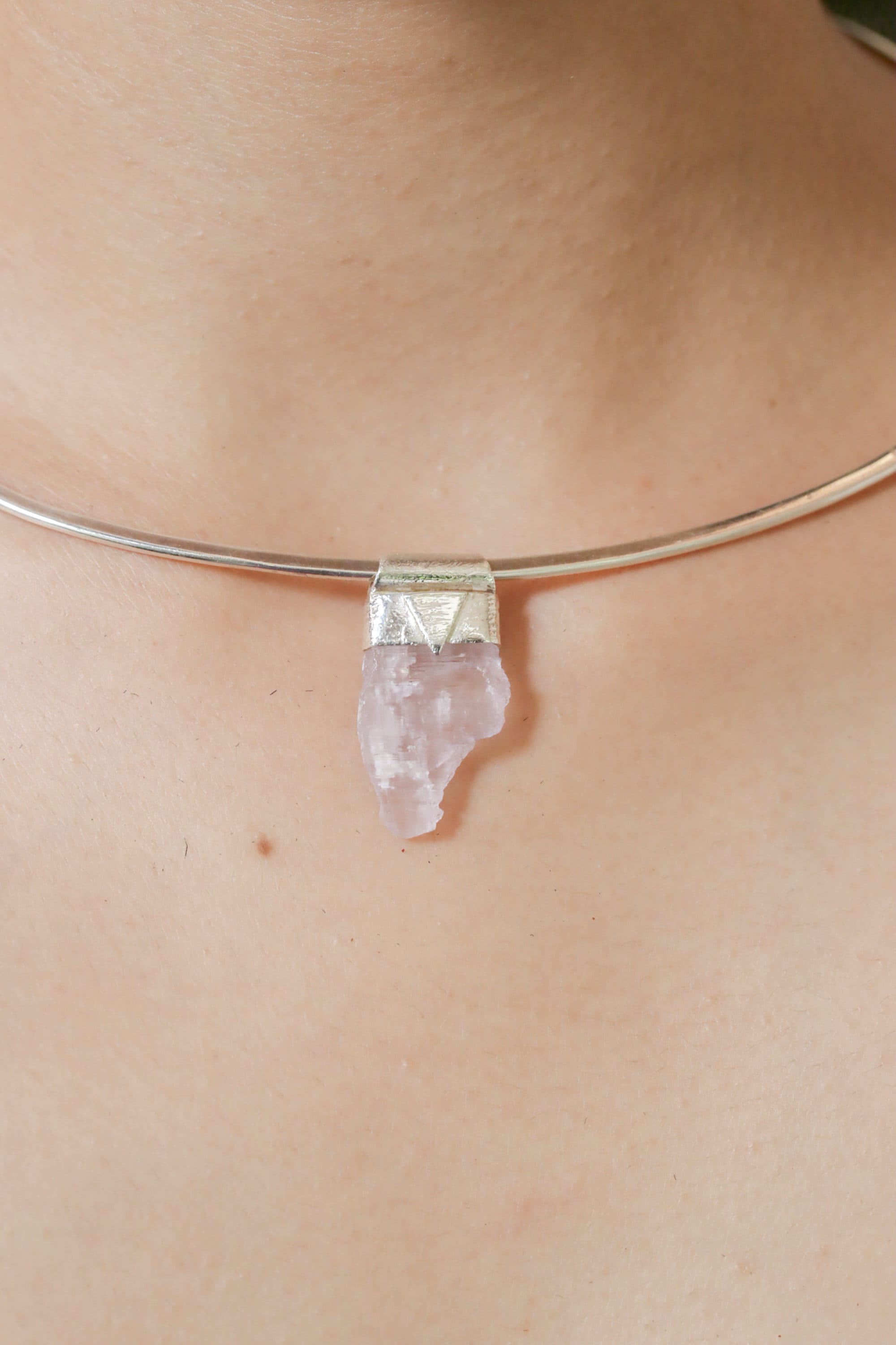 Light Pink Kunzite/Spodumene Specimen Stack Pendant, Organic Textured Sterling Silver, Heart Chakra, Taurus Zodiac, Emotional Healing -NO/03