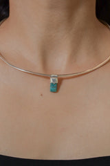 Tiny Australian Chrysocolla Cabochon Stack Pendant, Organic Textured 925 Sterling Silver, Throat Chakra, Virgo Zodiac, Communication
