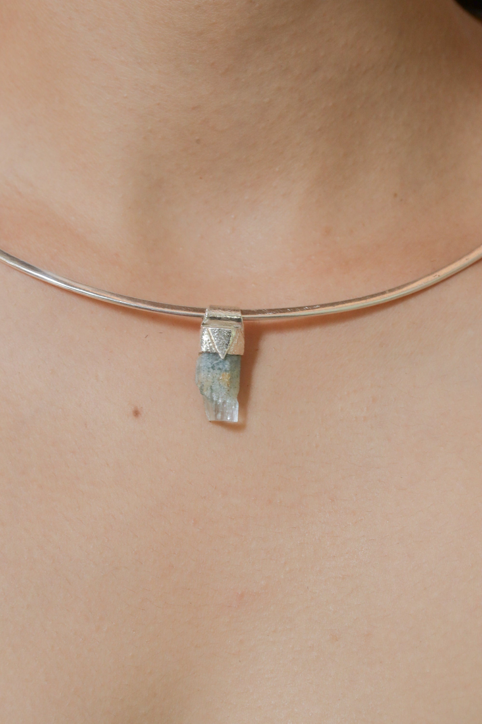 Natural Aquamarine Crystal Pendant: Textured Sterling Silver, Chakra Jewelry