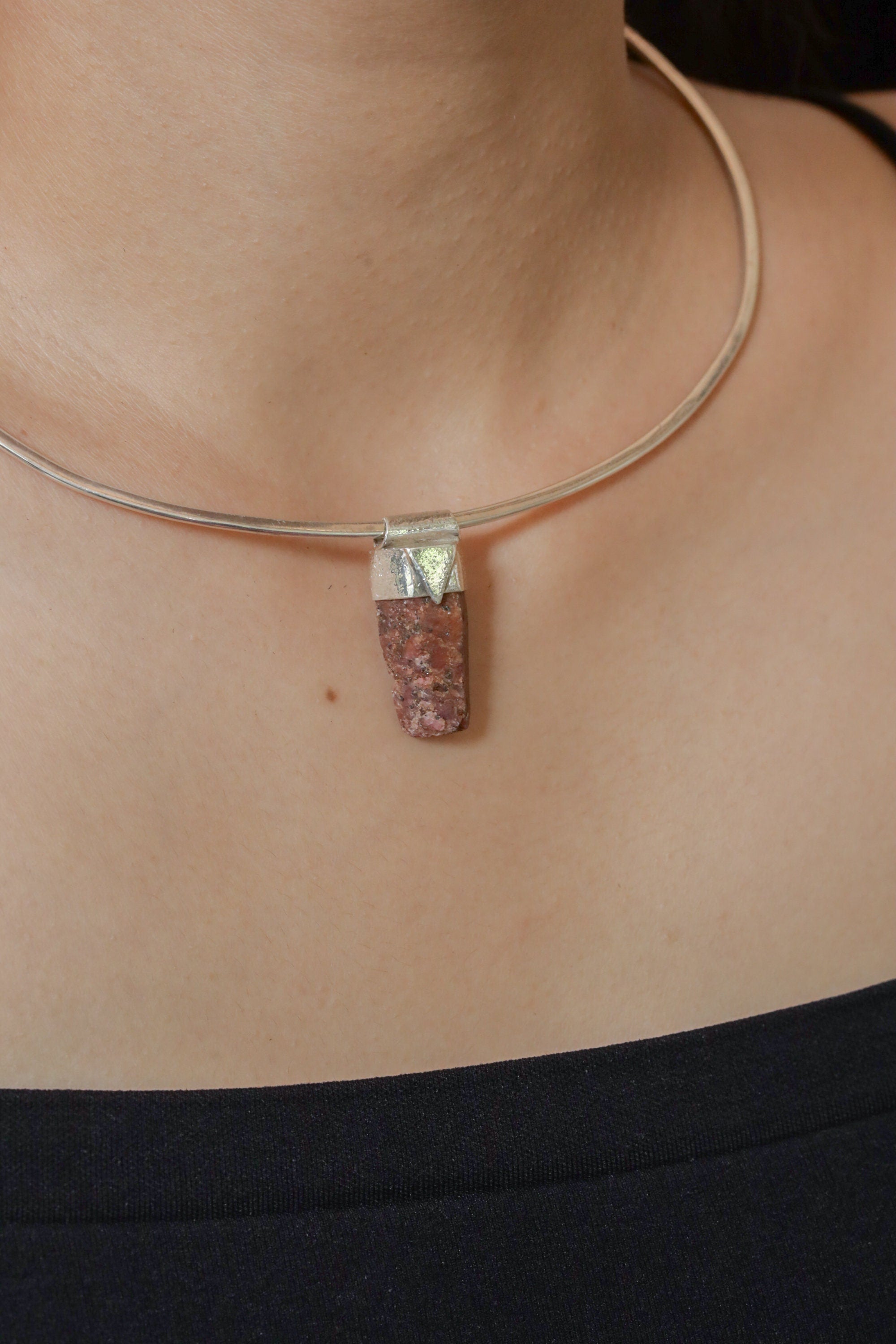 Hexagonal Raw Spinel Ruby Stack Pendant, Organic Textured 925 Sterling Silver, Root Chakra, Aries Zodiac, Strength and Vitality, Unique Gift