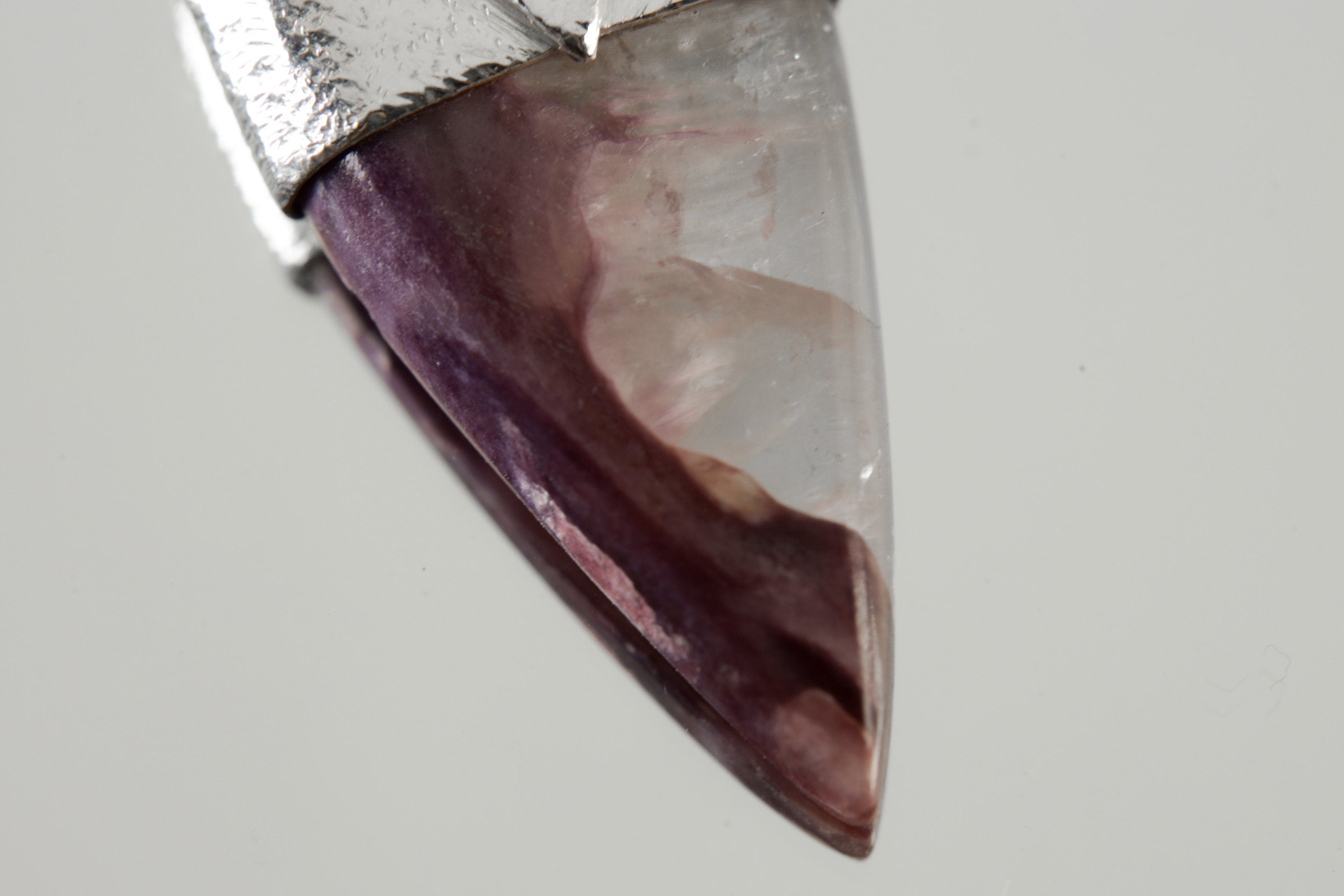 Fang Shaped Silicate Charoite Cabochon Stack Pendant, Organic Textured Sterling Silver, Third Eye Chakra, Scorpio, Spiritual, Unique Gift