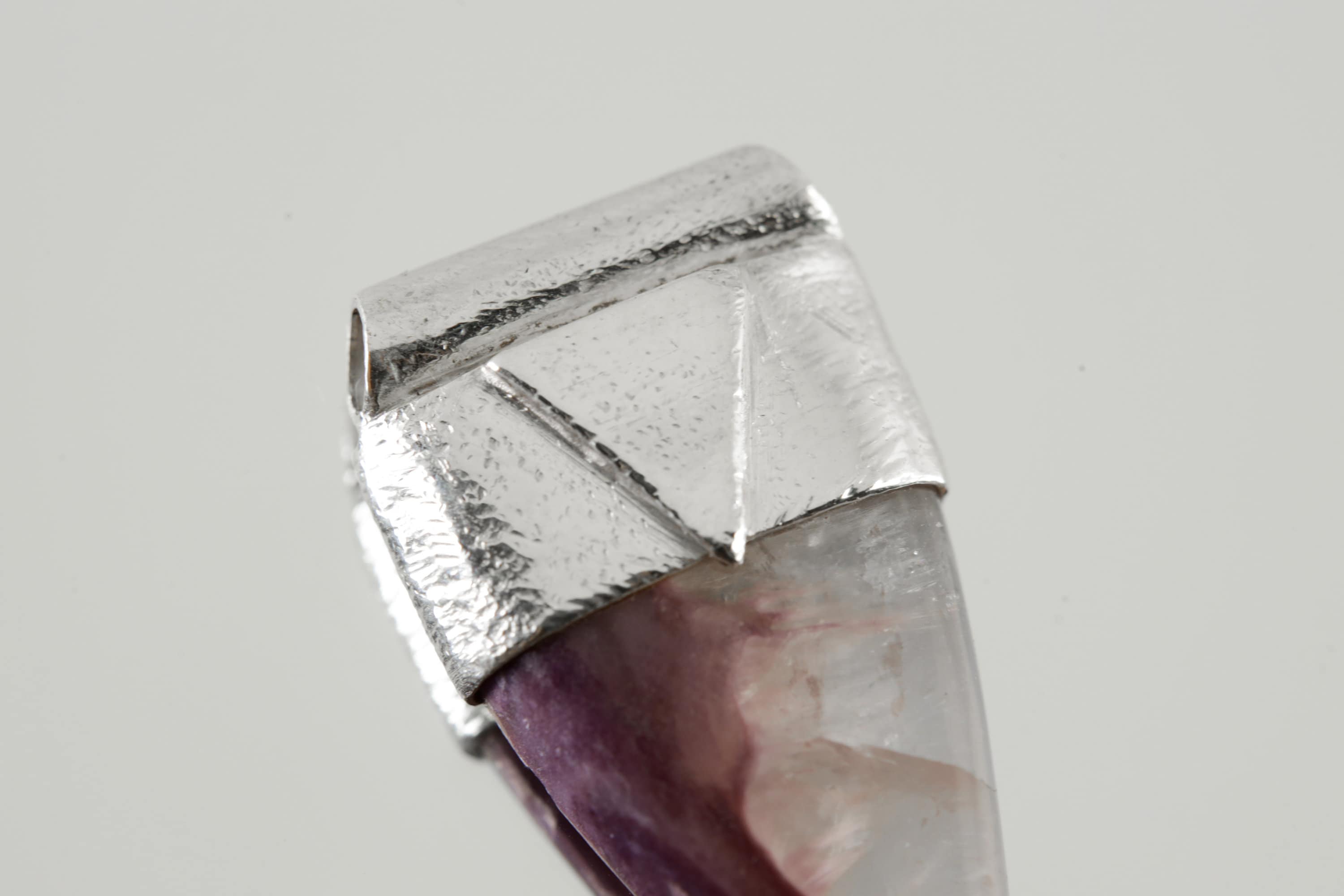 Charoite Cabochon Pendant: Fang Shaped Sterling Silver, Third Eye Chakra