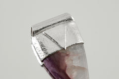 Fang Shaped Silicate Charoite Cabochon Stack Pendant, Organic Textured Sterling Silver, Third Eye Chakra, Scorpio, Spiritual, Unique Gift