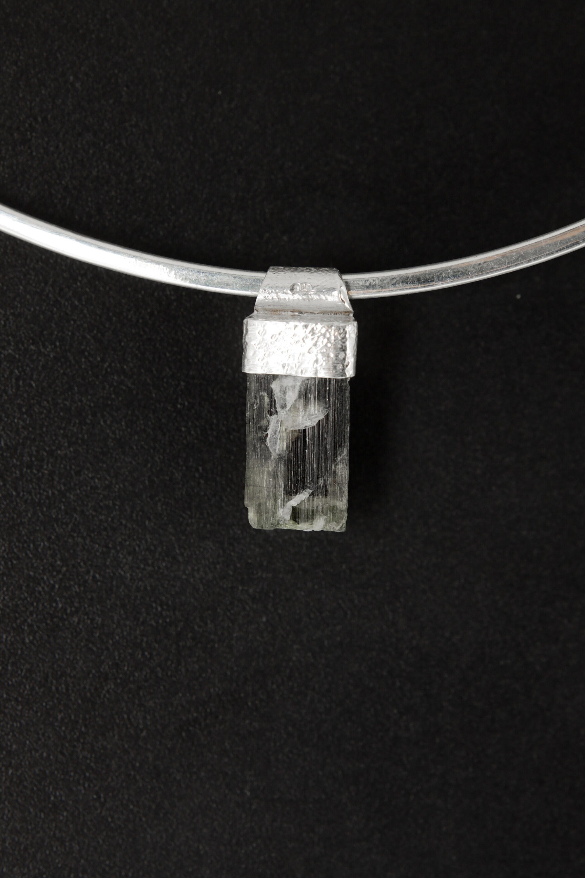 Himalayan Green Capped Gem Tourmaline - Stack Pendant - Organic Textured 925 Sterling Silver - Crystal Necklace