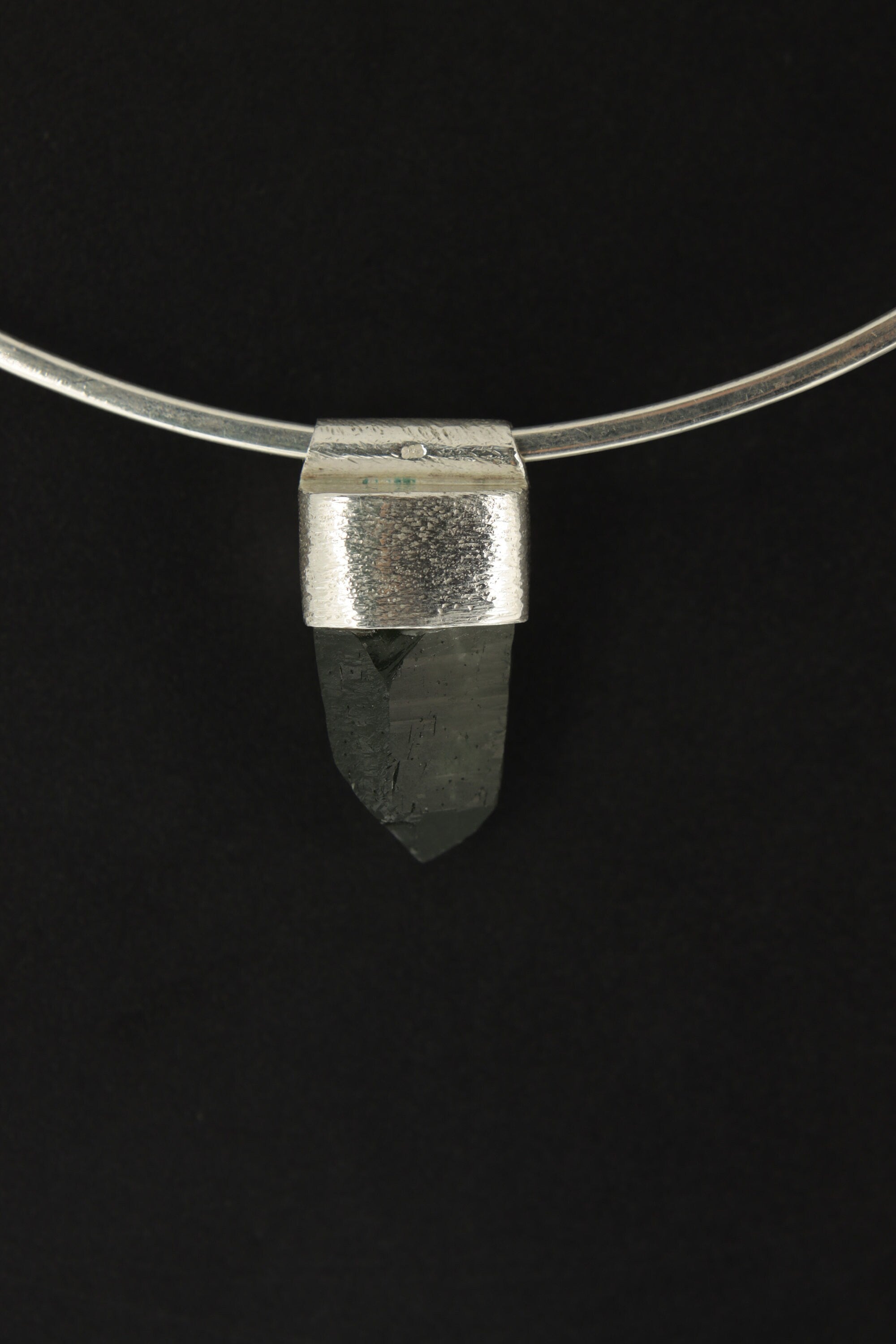 Lemurian Record Keeper Hedenbergite Quartz Point - Stack Pendant - Organic Textured 925 Sterling Silver - Crystal Necklace