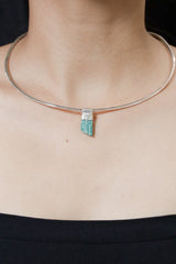 Rough Cut Amazonite Stack Pendant shown worn on the chest as a calming sterling silver layering necklace.
