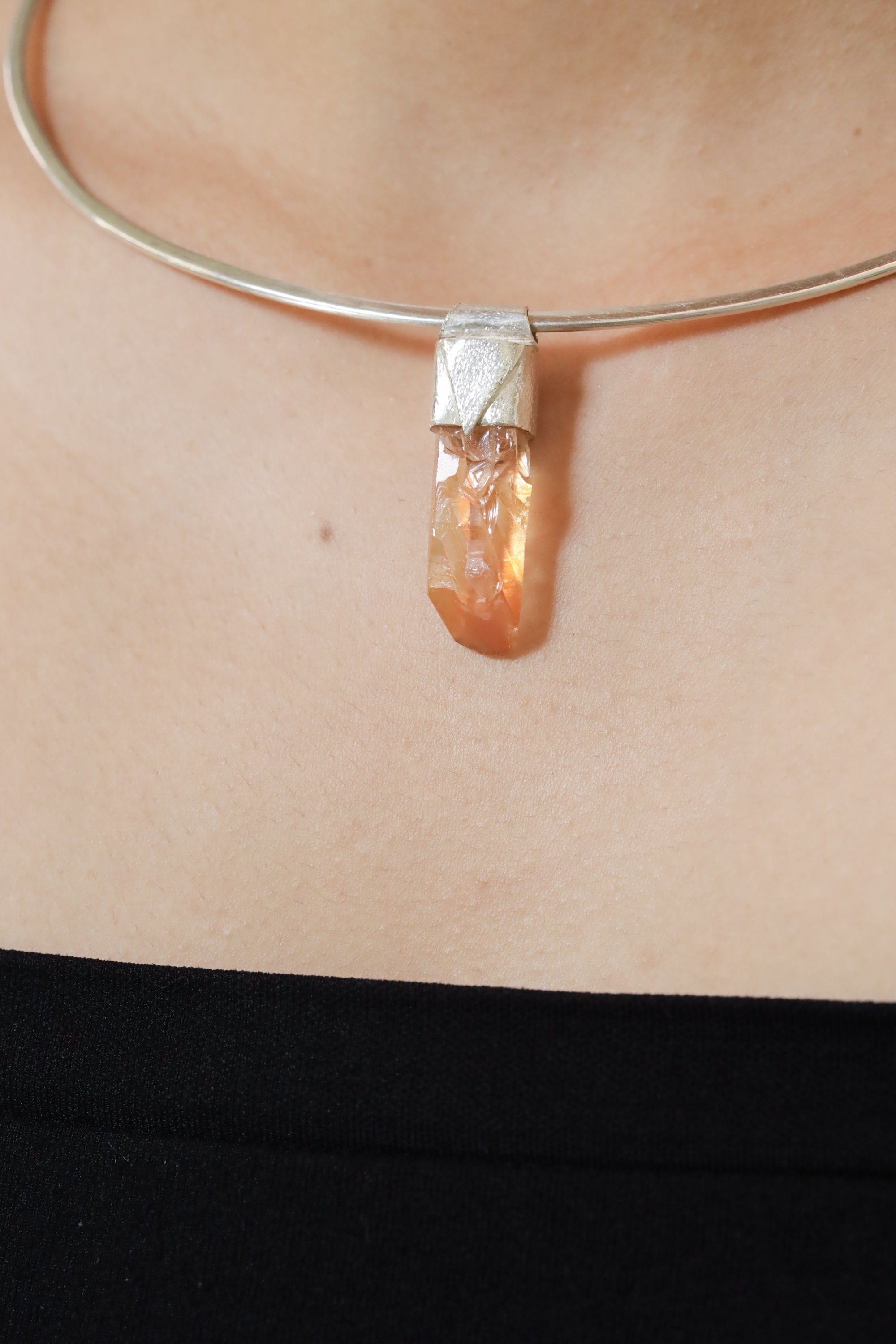 Australian Lithium Quartz Point Stack Pendant, Organic Textured 925 Sterling Silver, Heart Chakra,Libra Zodiac,Emotional Healing,Unique Gift