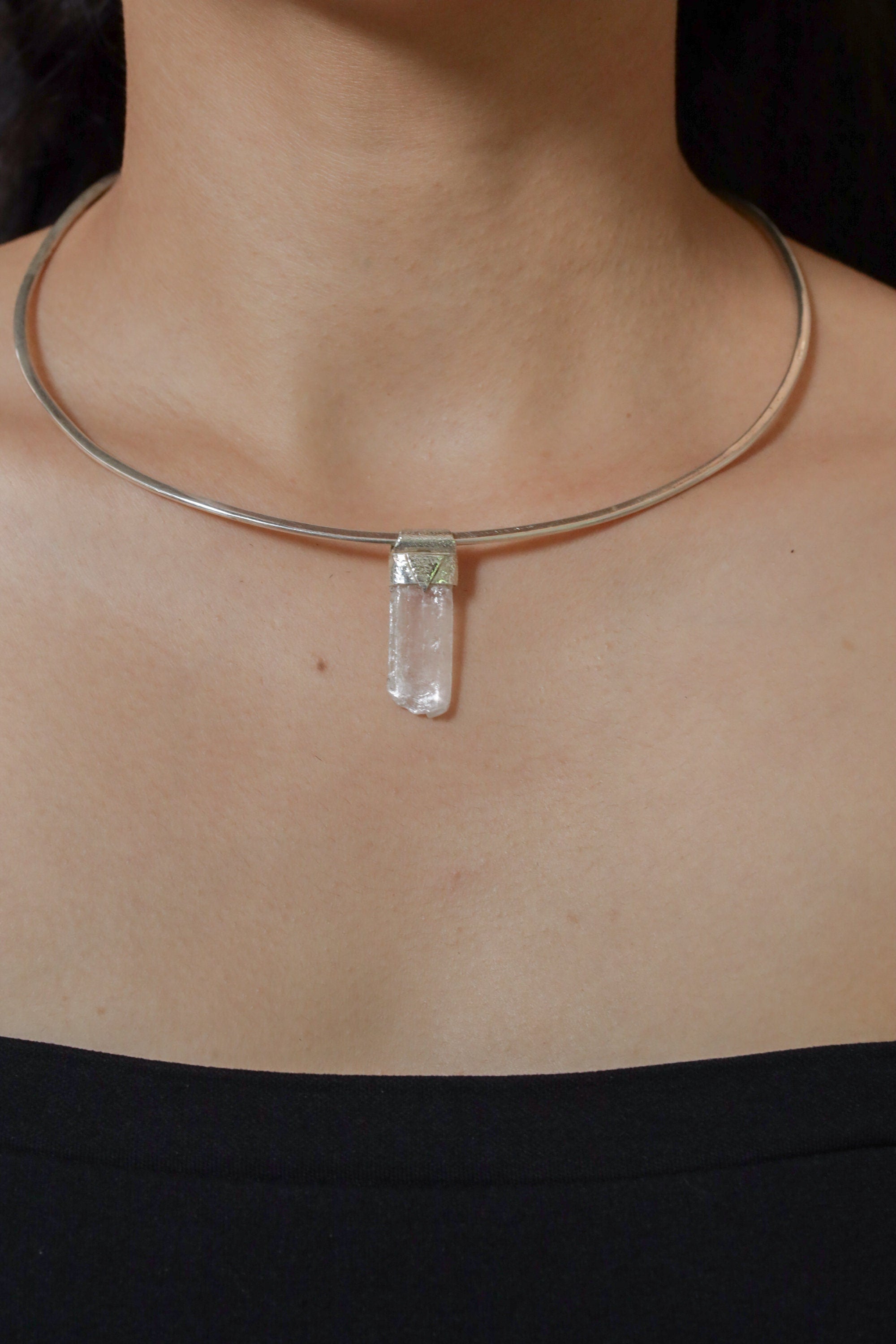 Selenite Crystal Stack Pendant: Sterling Silver Textured Bezel