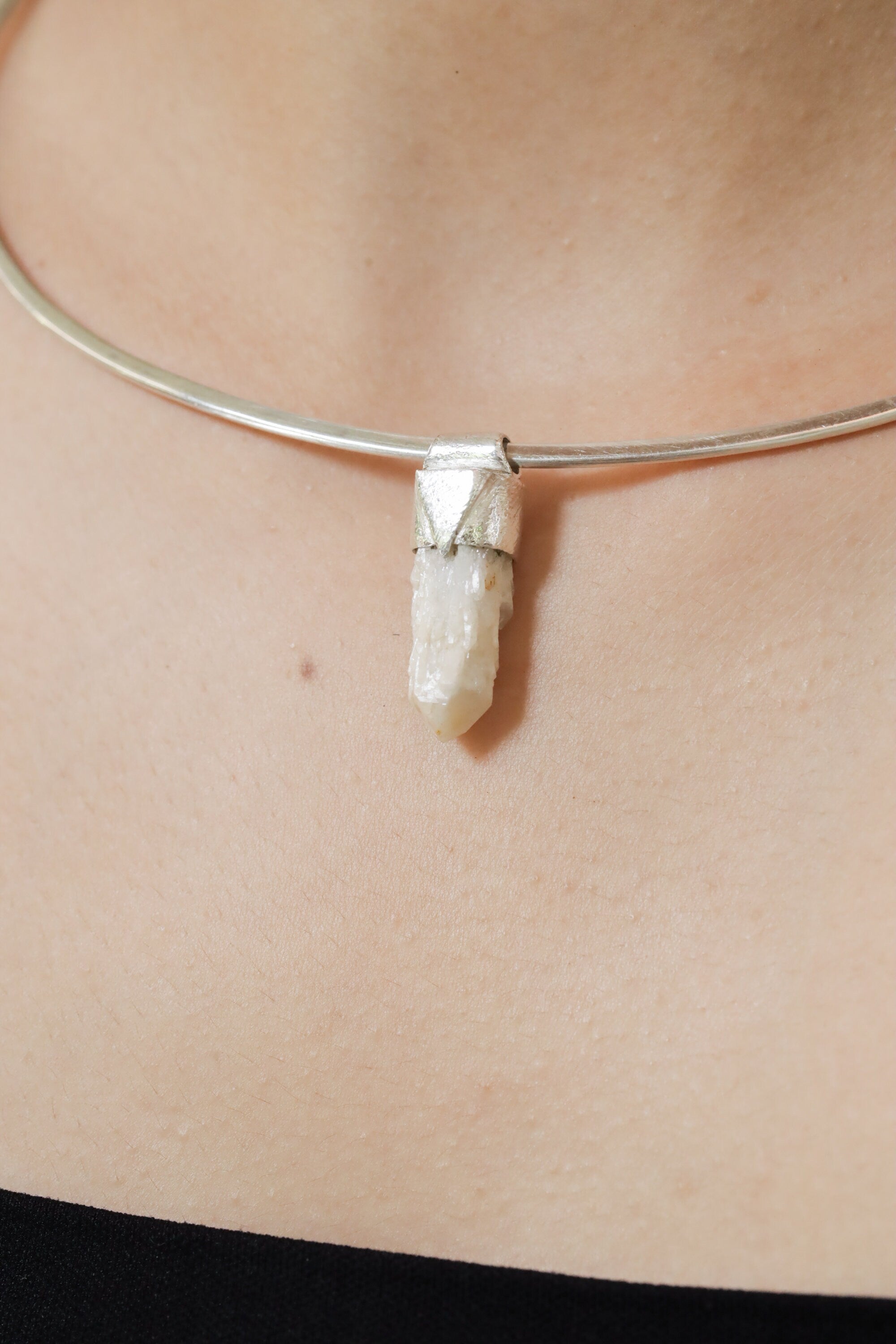 Australian Drusy Cathedral Candle Quartz Point Stack Pendant, Organic Textured Sterling Silver, Crown Chakra,Aquarius, Spiritual,Unique Gift