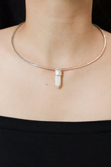 Australian Drusy Cathedral Candle Quartz Stack Pendant shown worn on the chest as a subtle sterling silver layering necklace.